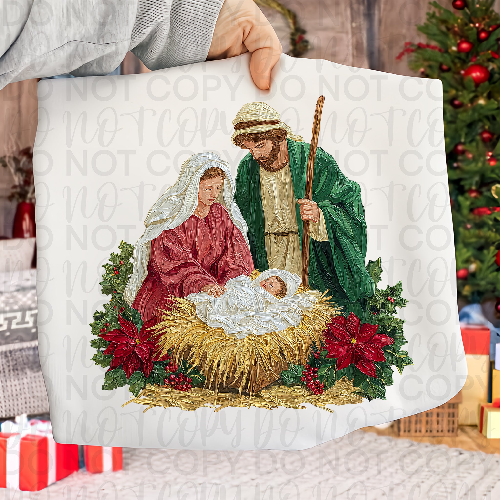 Painted Christian Christmas Nativity Scene PNG