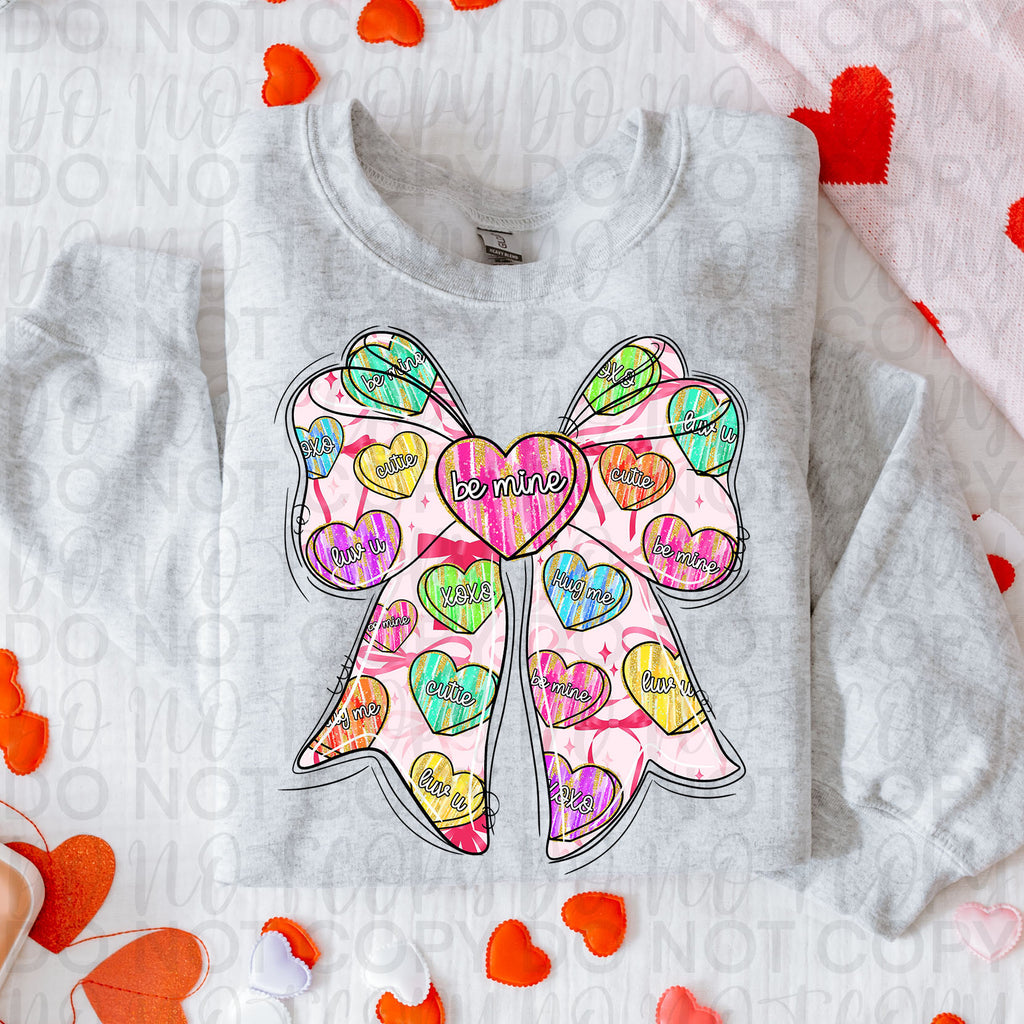 Candy Hearts Valentine Coquette Bow PNG