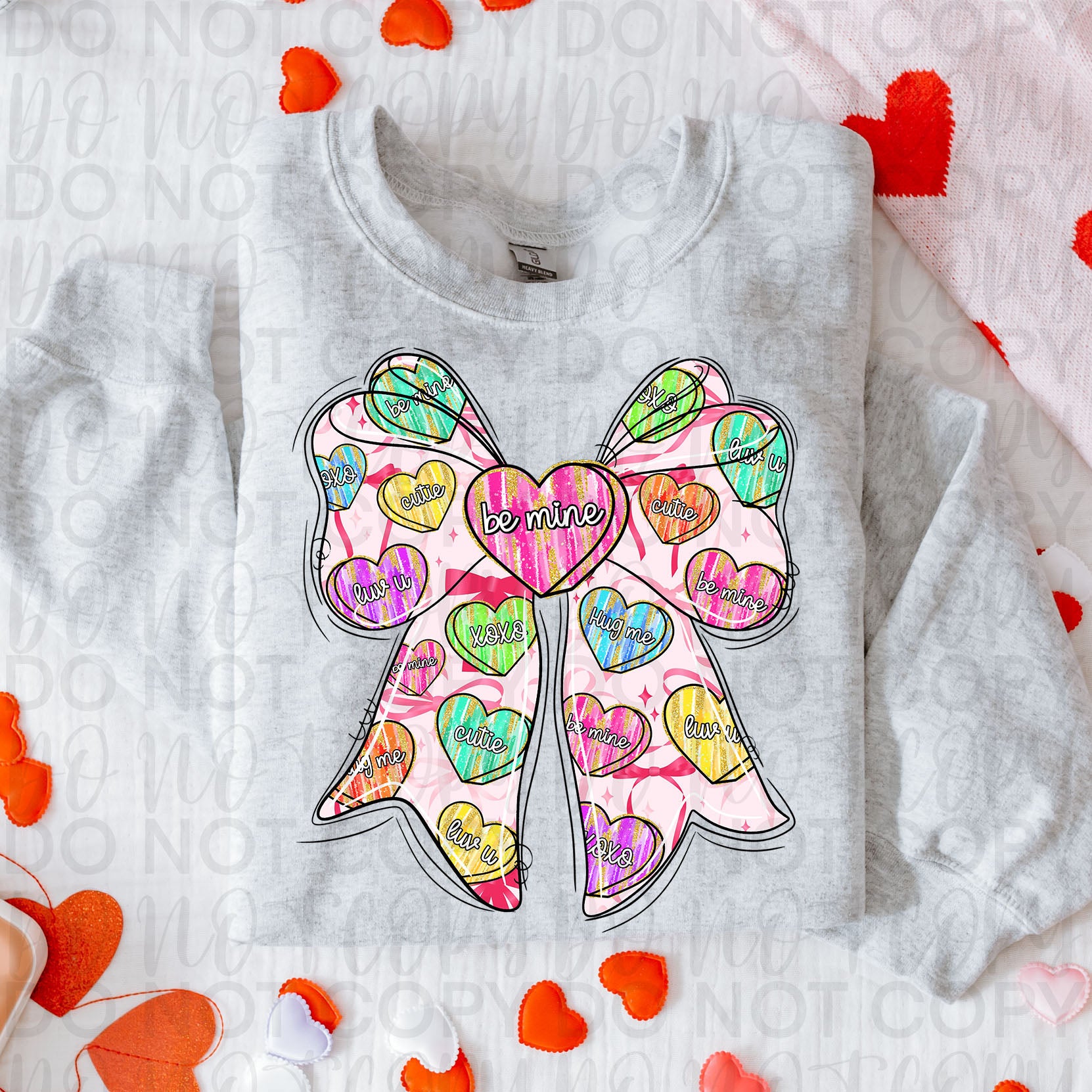 Candy Hearts Valentine Coquette Bow PNG