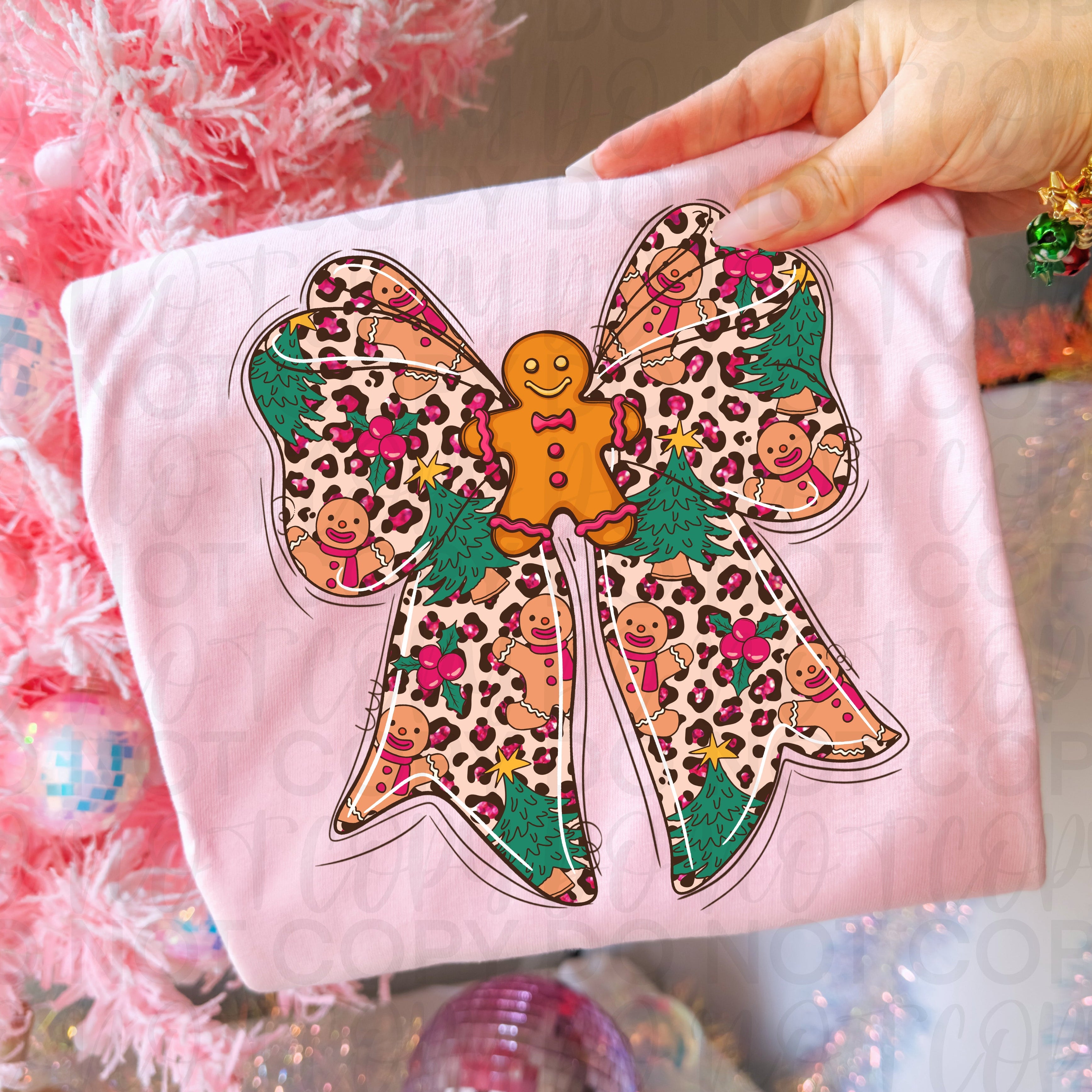 Leopard Christmas Gingerbread Bow PNG