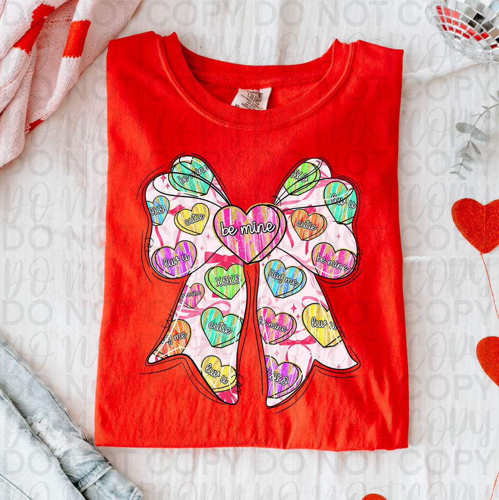 Candy Hearts Valentine Coquette Bow PNG