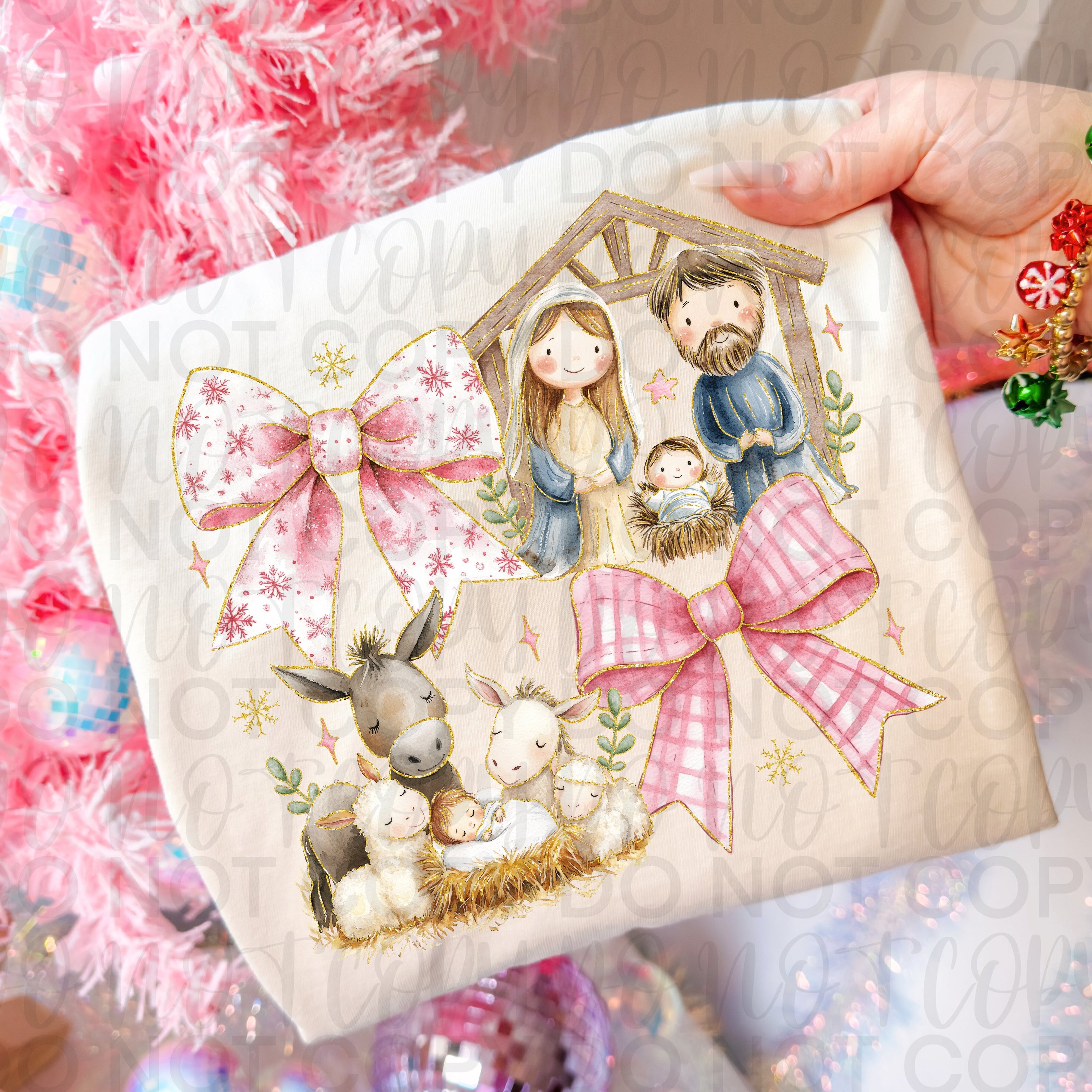 Christian Christmas Coquette Nativity Scene PNG