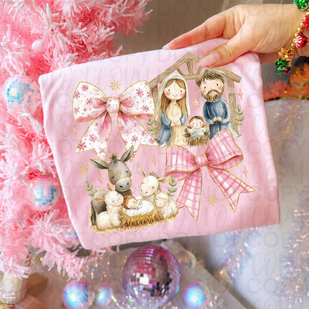 Christian Christmas Coquette Nativity Scene PNG