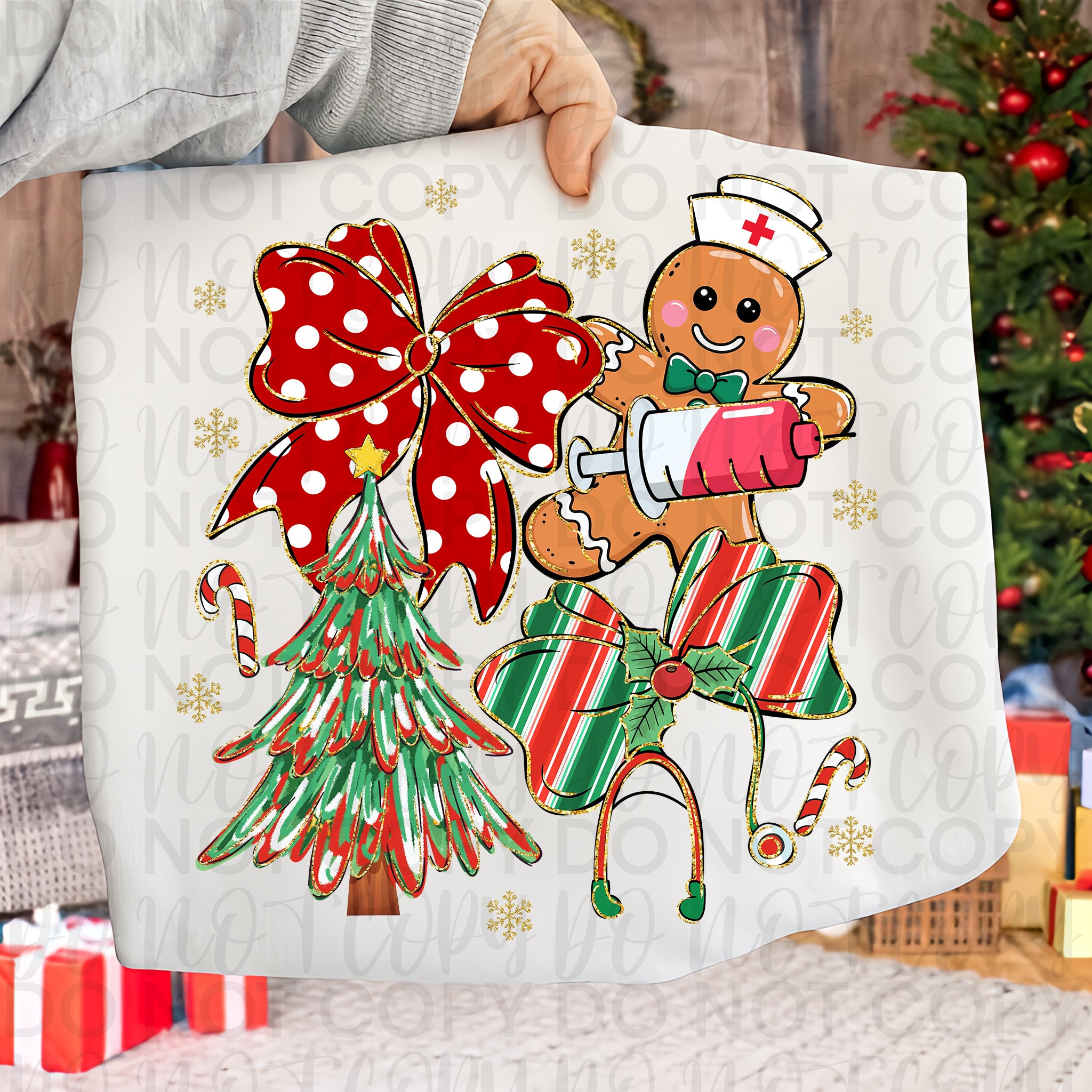 Coquette Nurse Christmas Gingerbread PNG