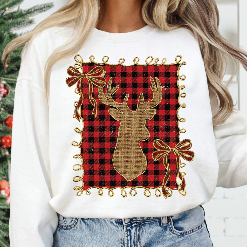 Plaid Christmas Reindeer Coquette PNG