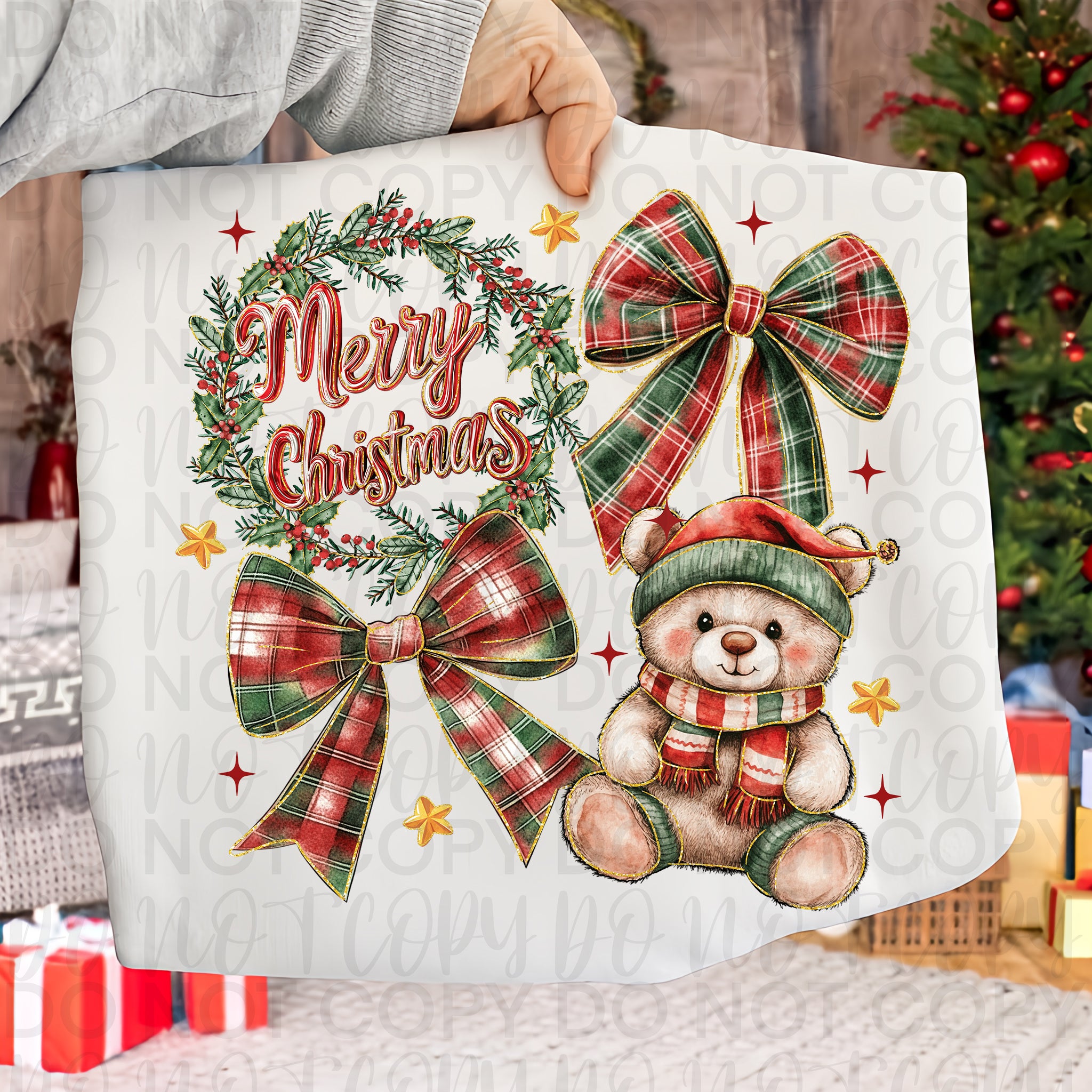 Teddy Bear Christmas Coquette PNG
