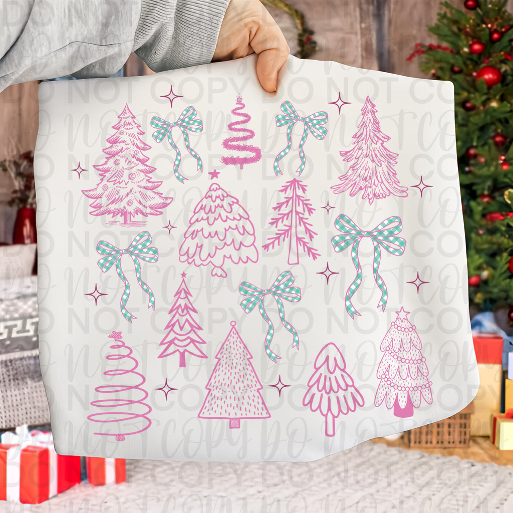 Pink Christmas Tree Doodle Coquette PNG