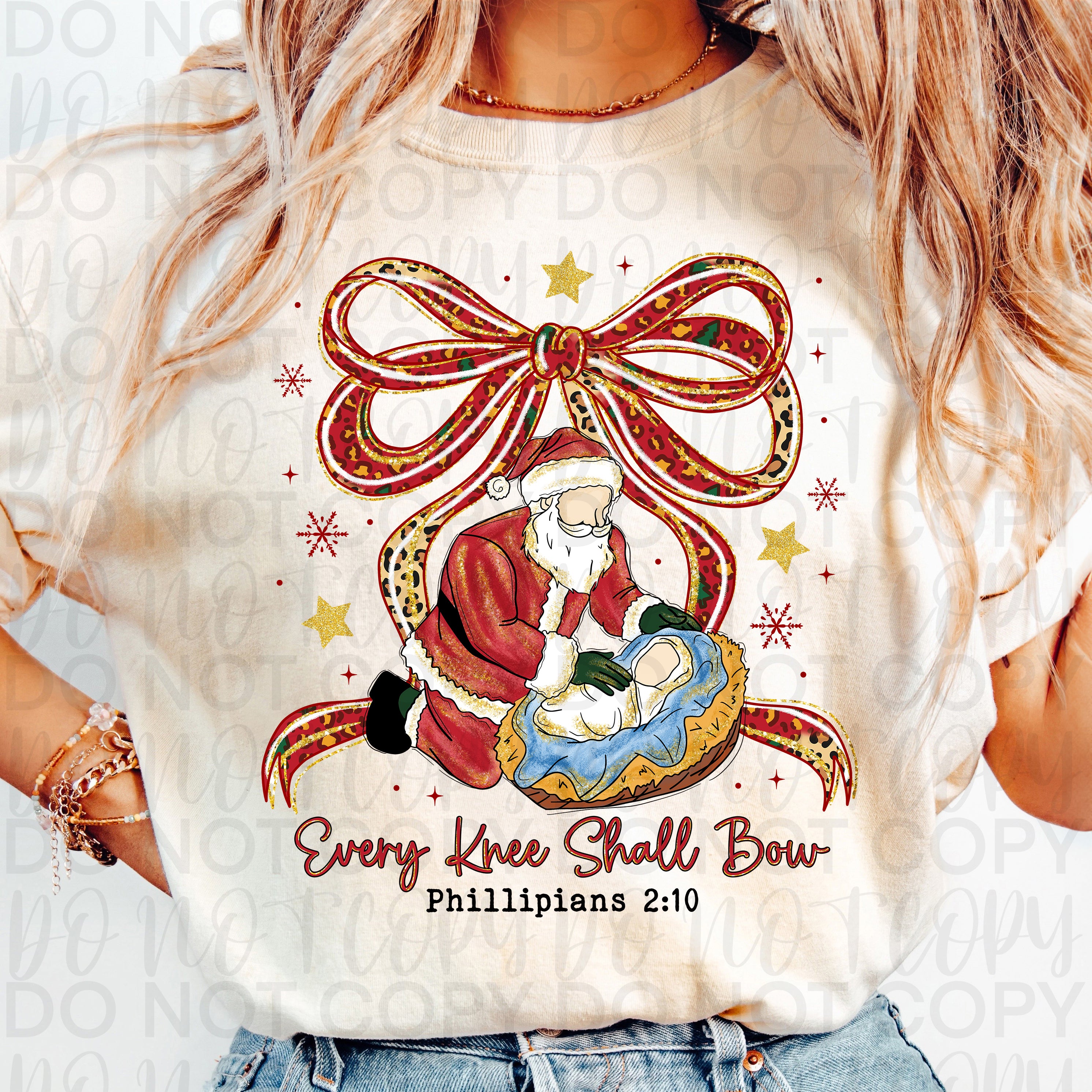 Christian Christmas Every Knee Shall Bow Png, Kneeling Santa, Christmas Coquette Bow