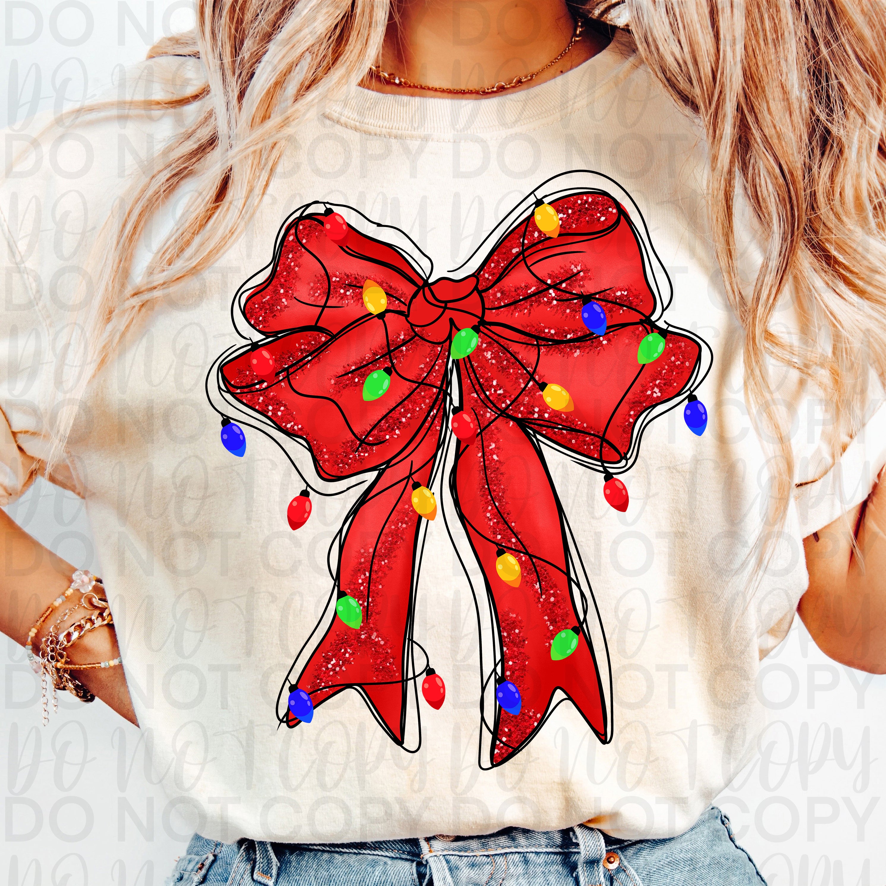 Christmas Lights Coquette Bow PNG