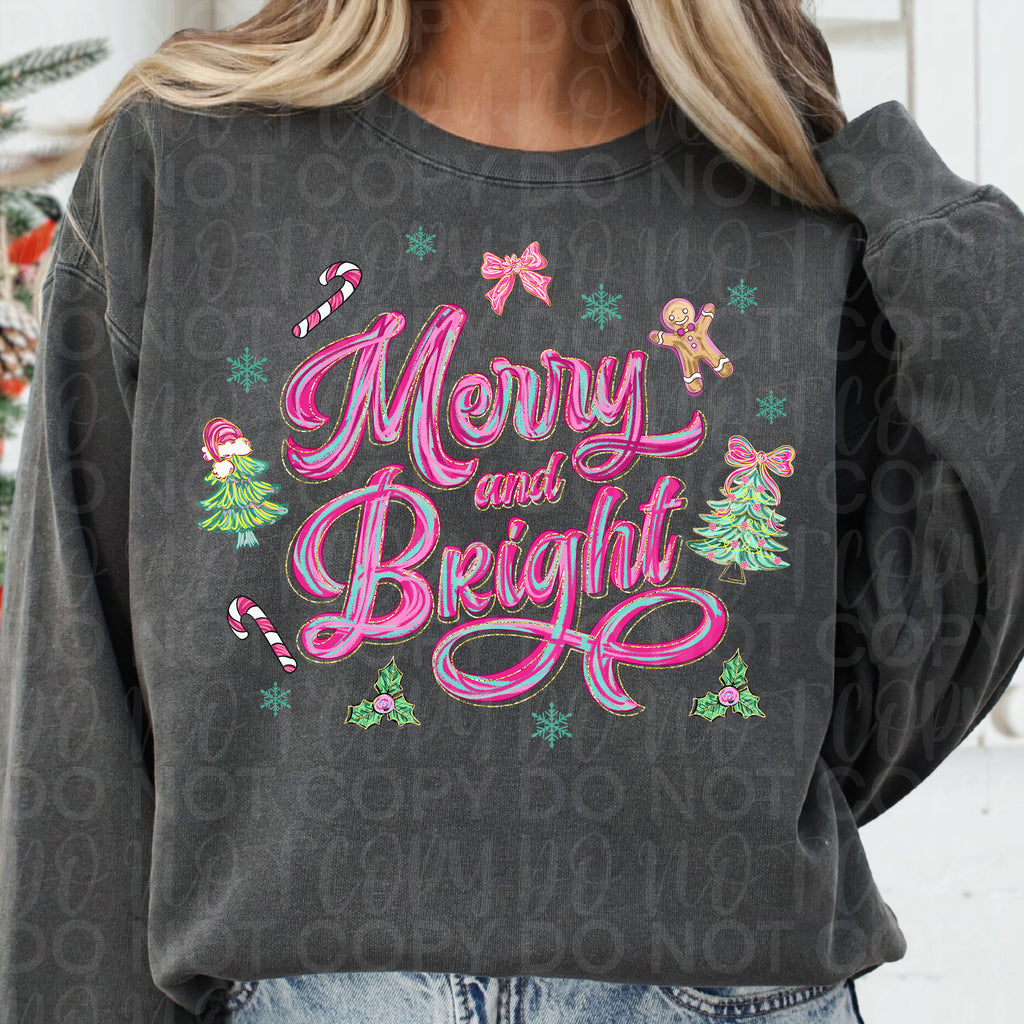Brushstroke Merry and Bright Pink Christmas PNG