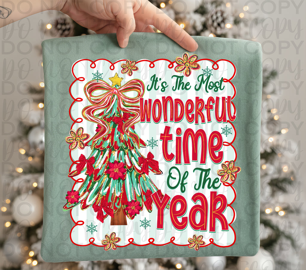 Most Wonderful Time Year Christmas Png, Preppy, Panel, Christmas Tree Bow