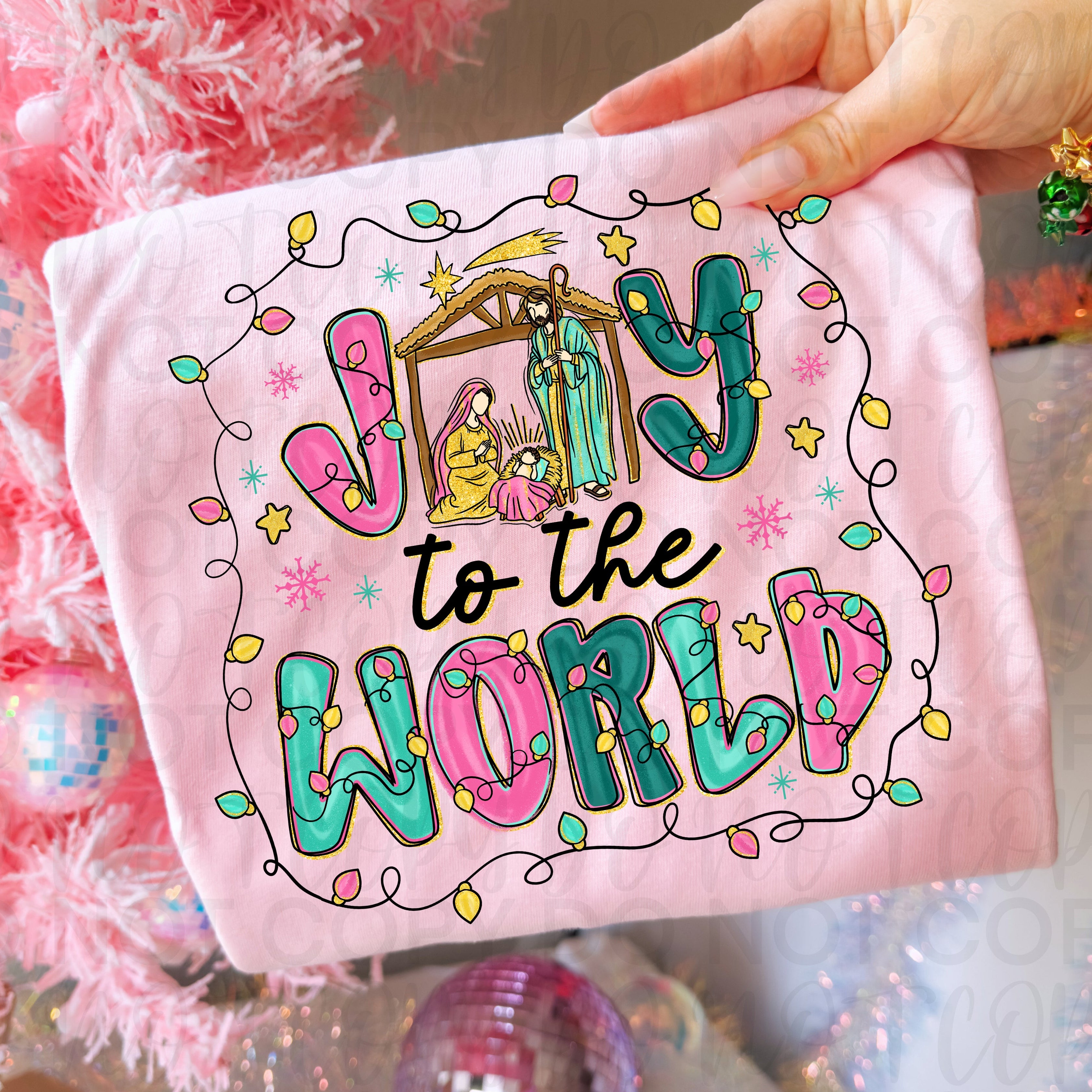 Joy to the World Pink Christmas PNG