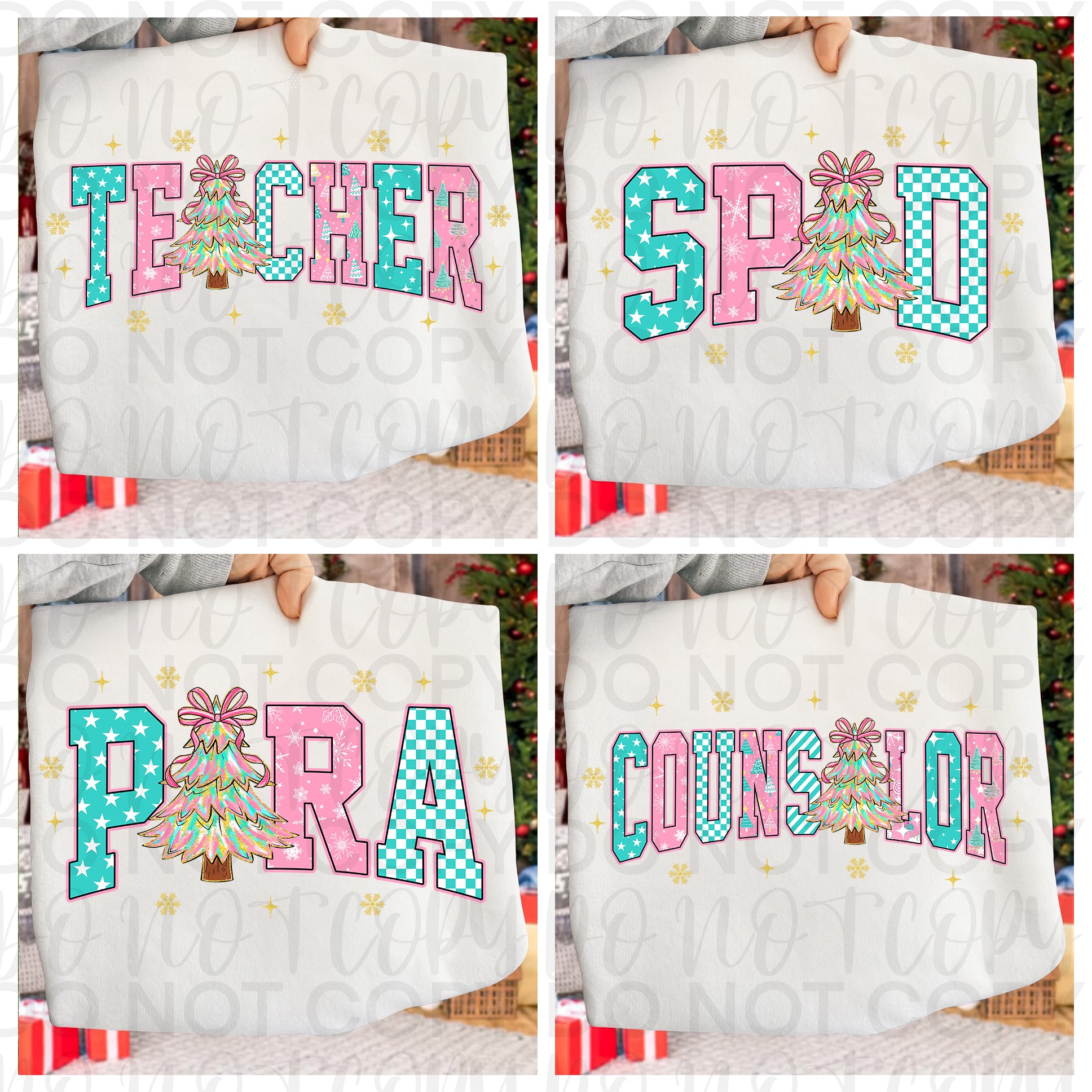 Preppy Teacher Christmas Bundle PNG, Para/Counselor/SPED