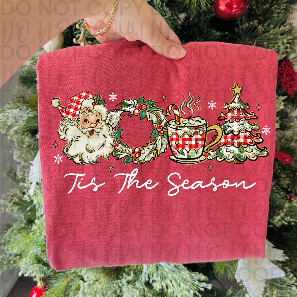 Retro Christmas Tis the Season PNG, Retro Santa, Plaid Christmas