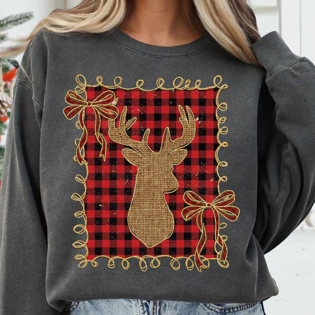 Plaid Christmas Reindeer Coquette PNG
