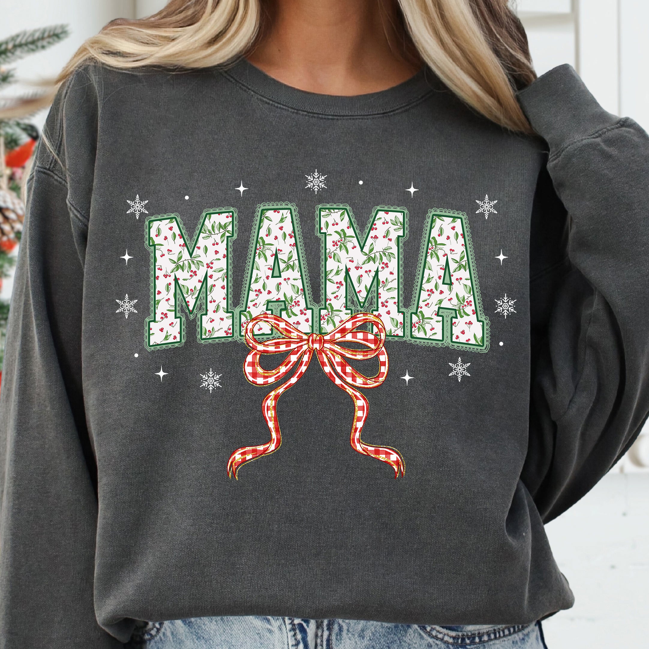 Red Plaid Christmas Mama Lace PNG
