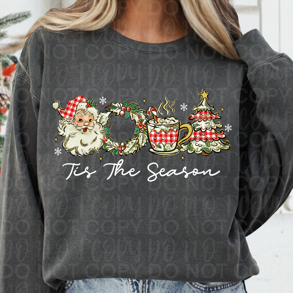 Retro Christmas Tis the Season PNG, Retro Santa, Plaid Christmas