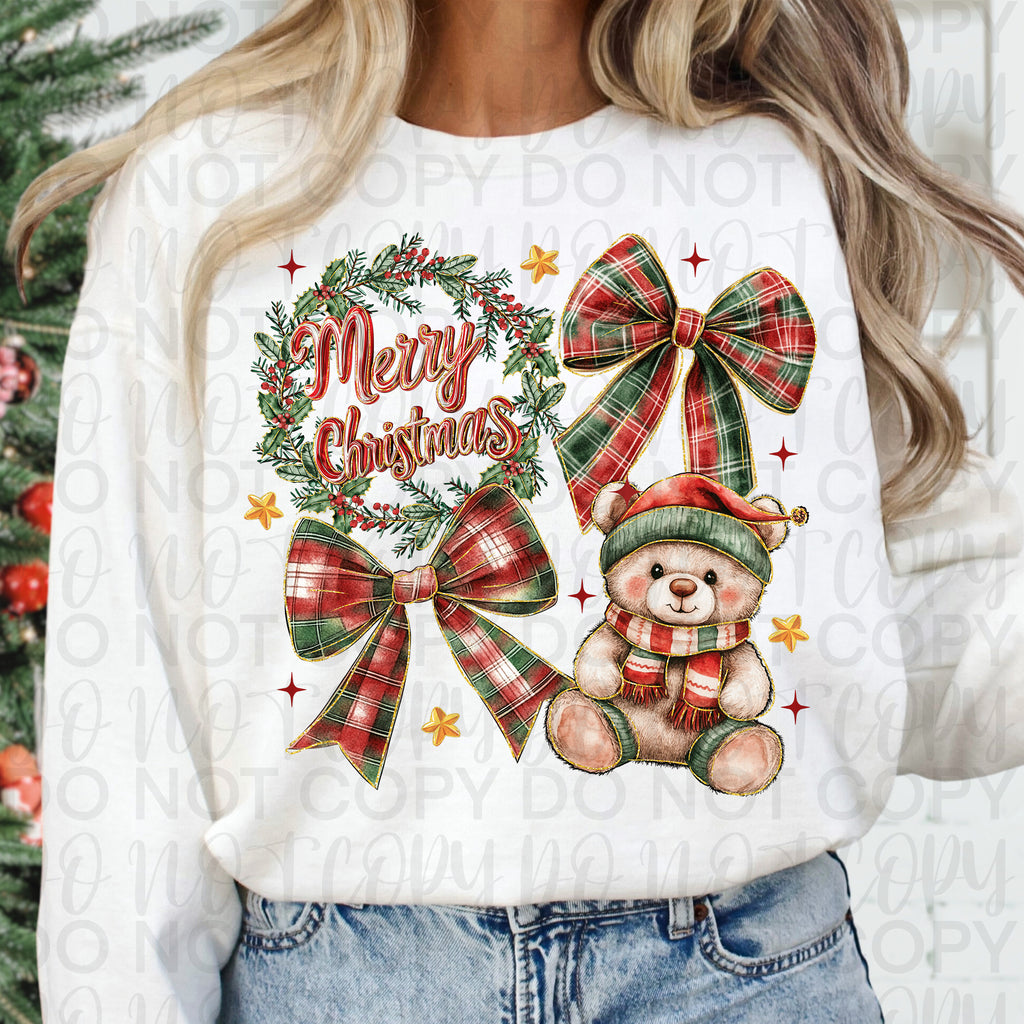 Teddy Bear Christmas Coquette PNG