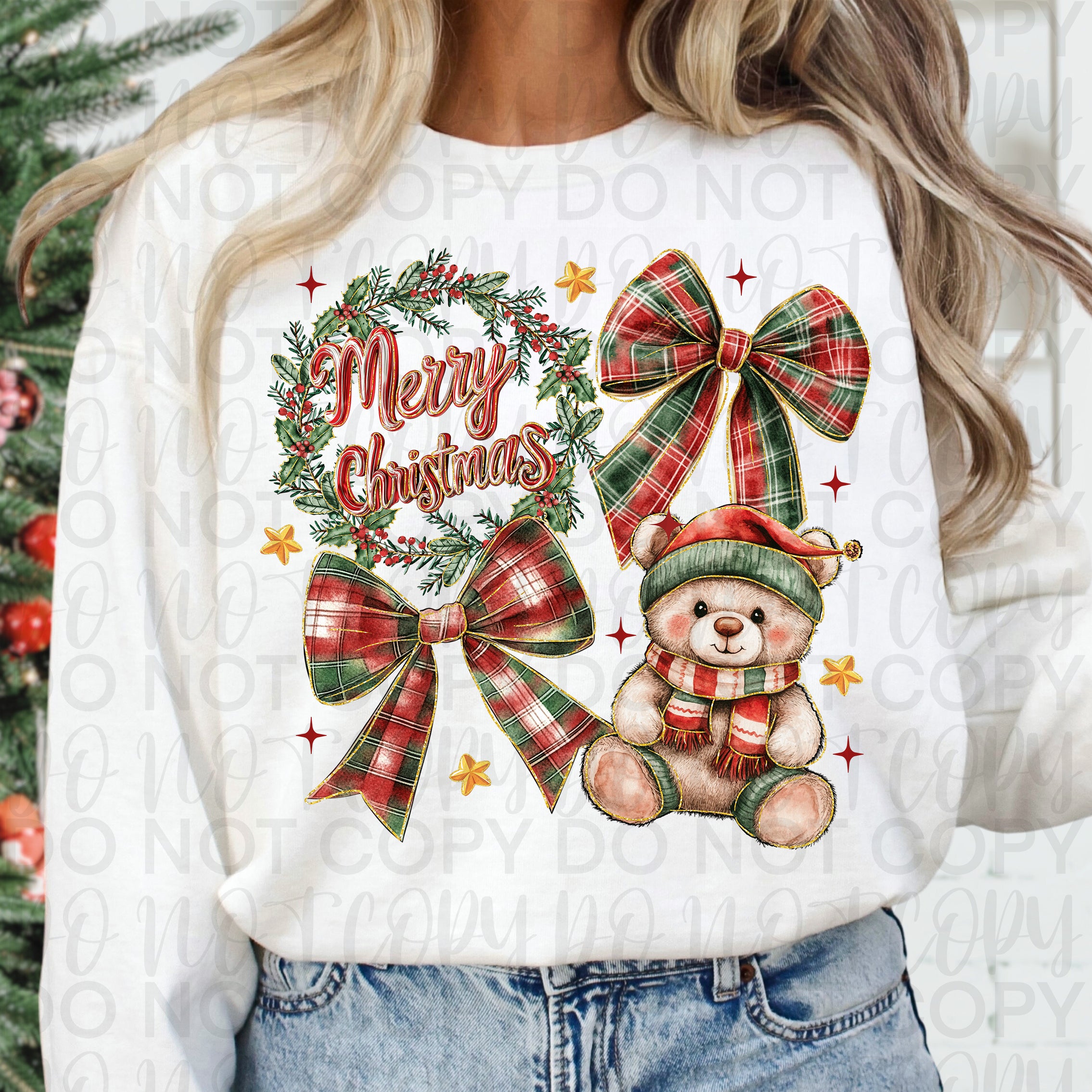 Teddy Bear Christmas Coquette PNG