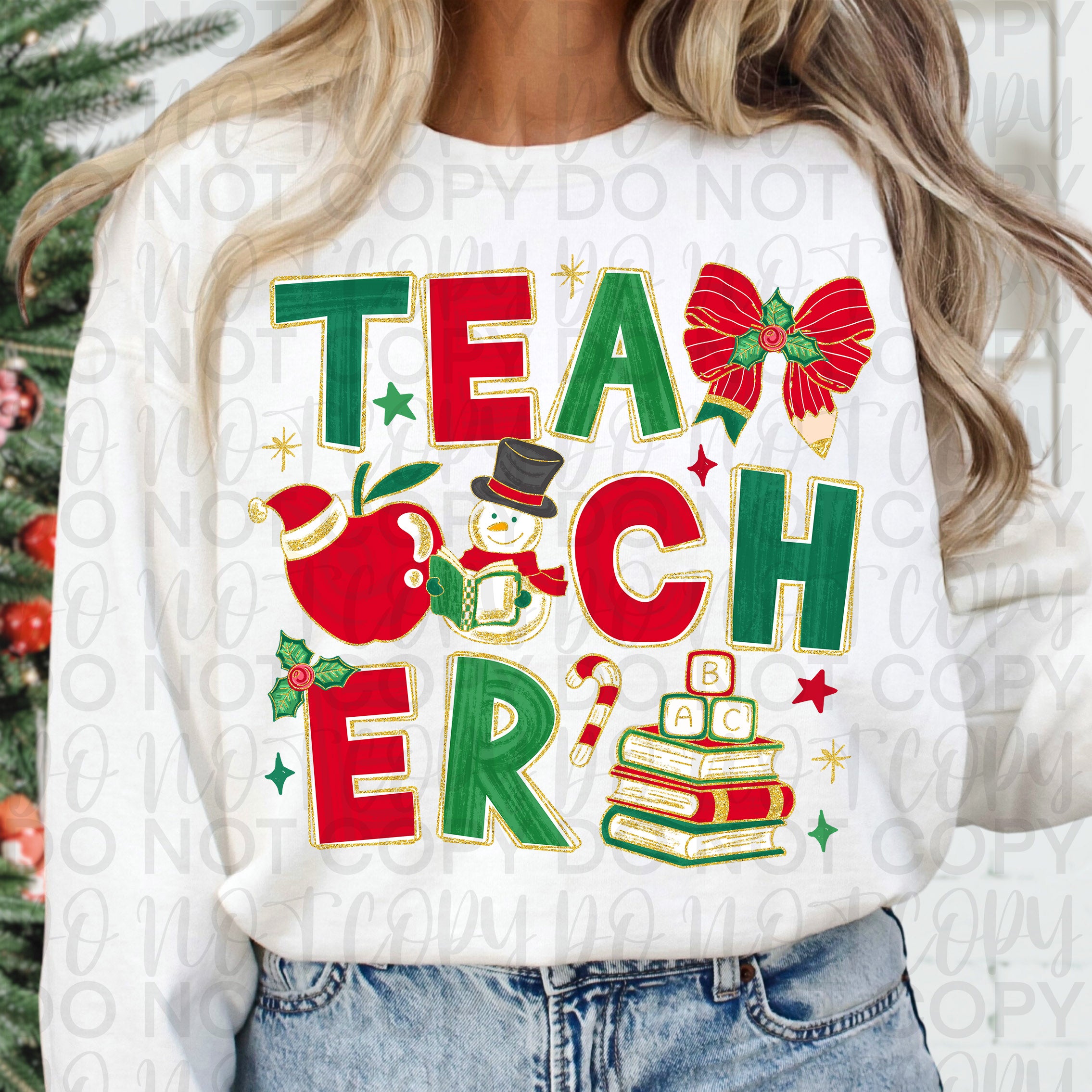 Teacher Christmas Doodle PNG
