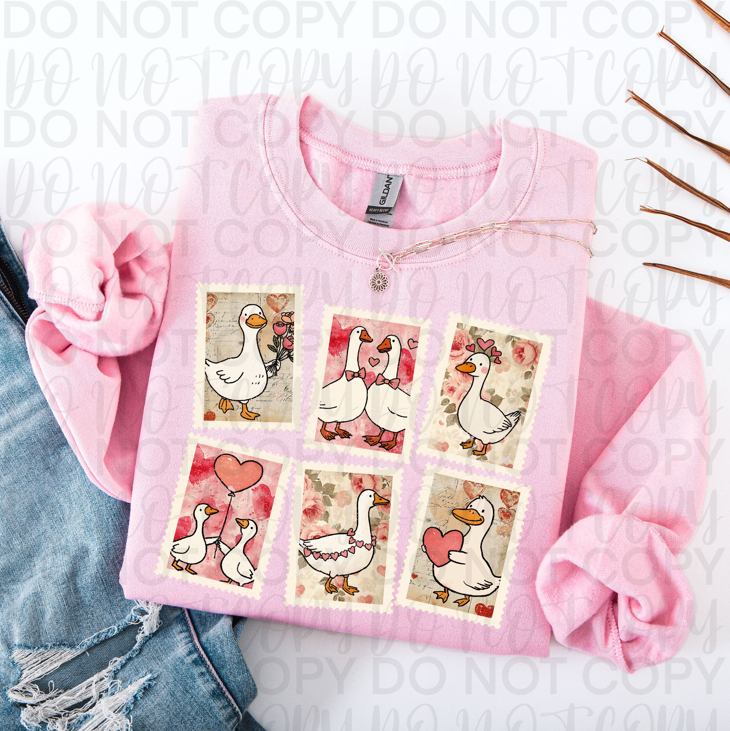 Vintage Valentine Goose Stamps PNG