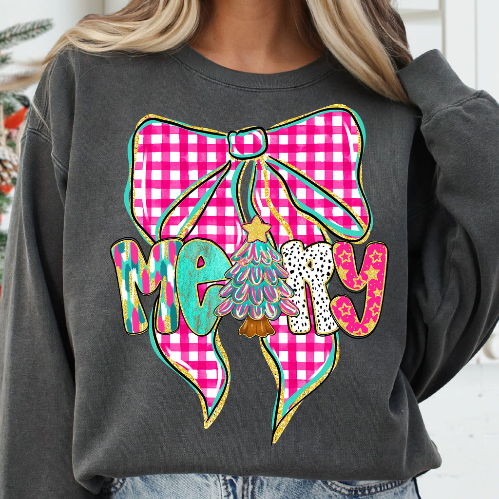 Pink Checkered Merry Bow PNG