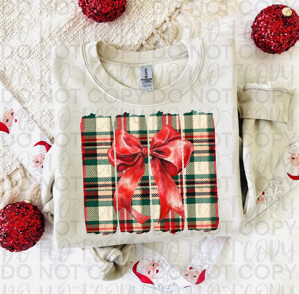 Plaid Christmas Bow Brushstroke PNG