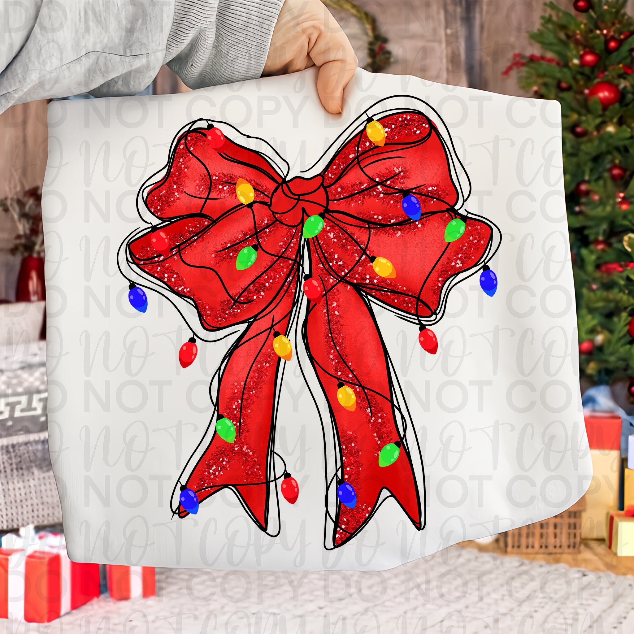 Christmas Lights Coquette Bow PNG