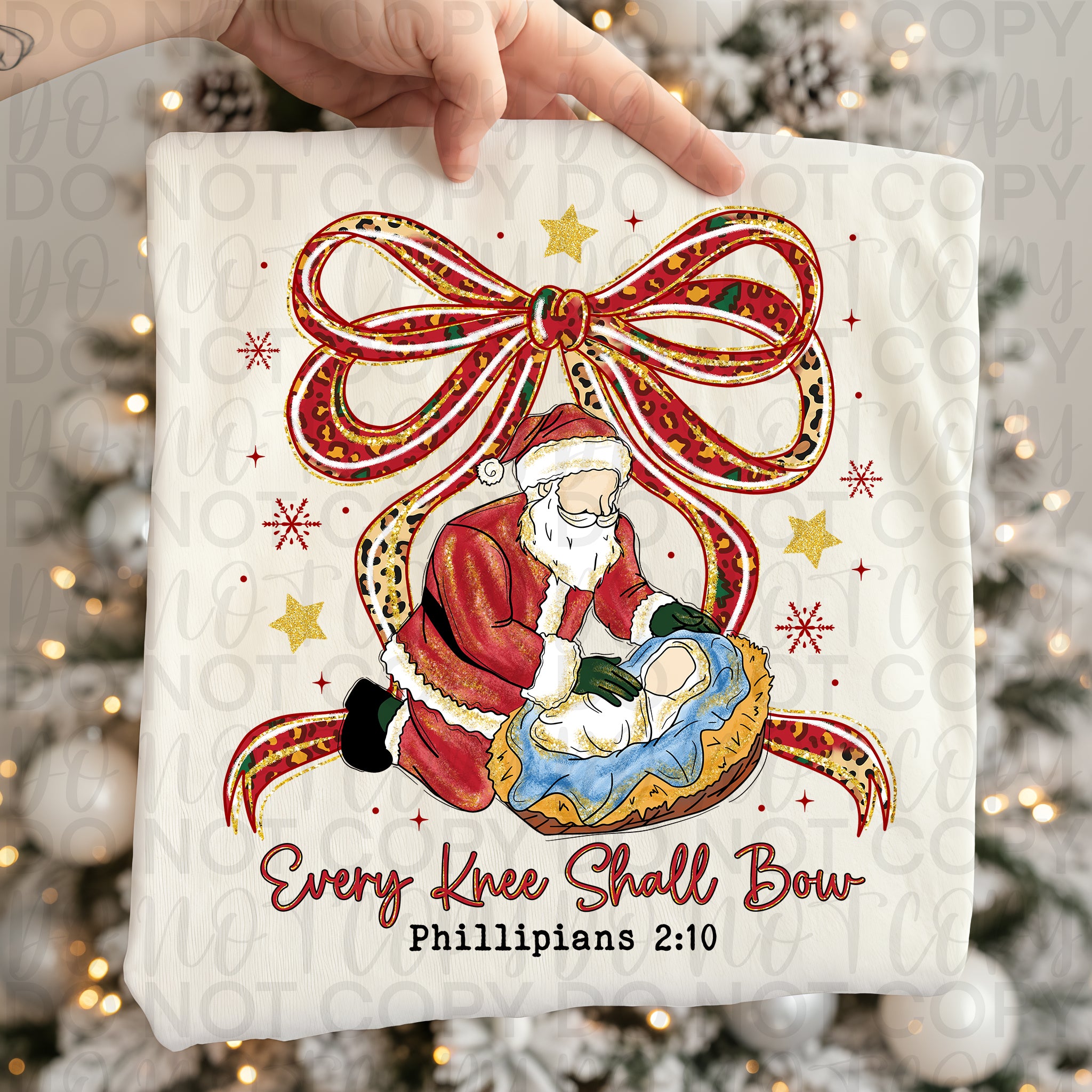 Christian Christmas Every Knee Shall Bow Png, Kneeling Santa, Christmas Coquette Bow