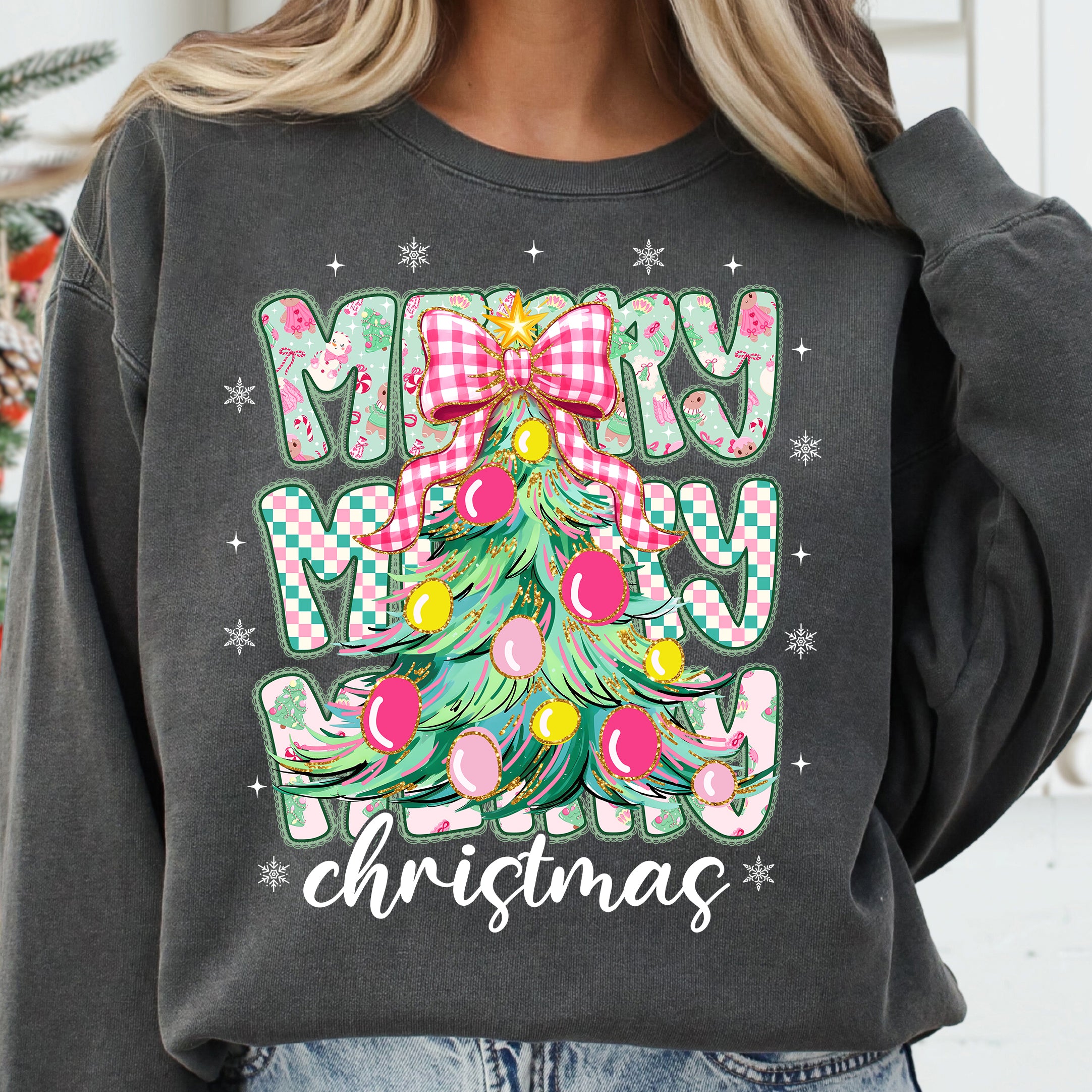 Preppy Pink Merry Christmas PNG