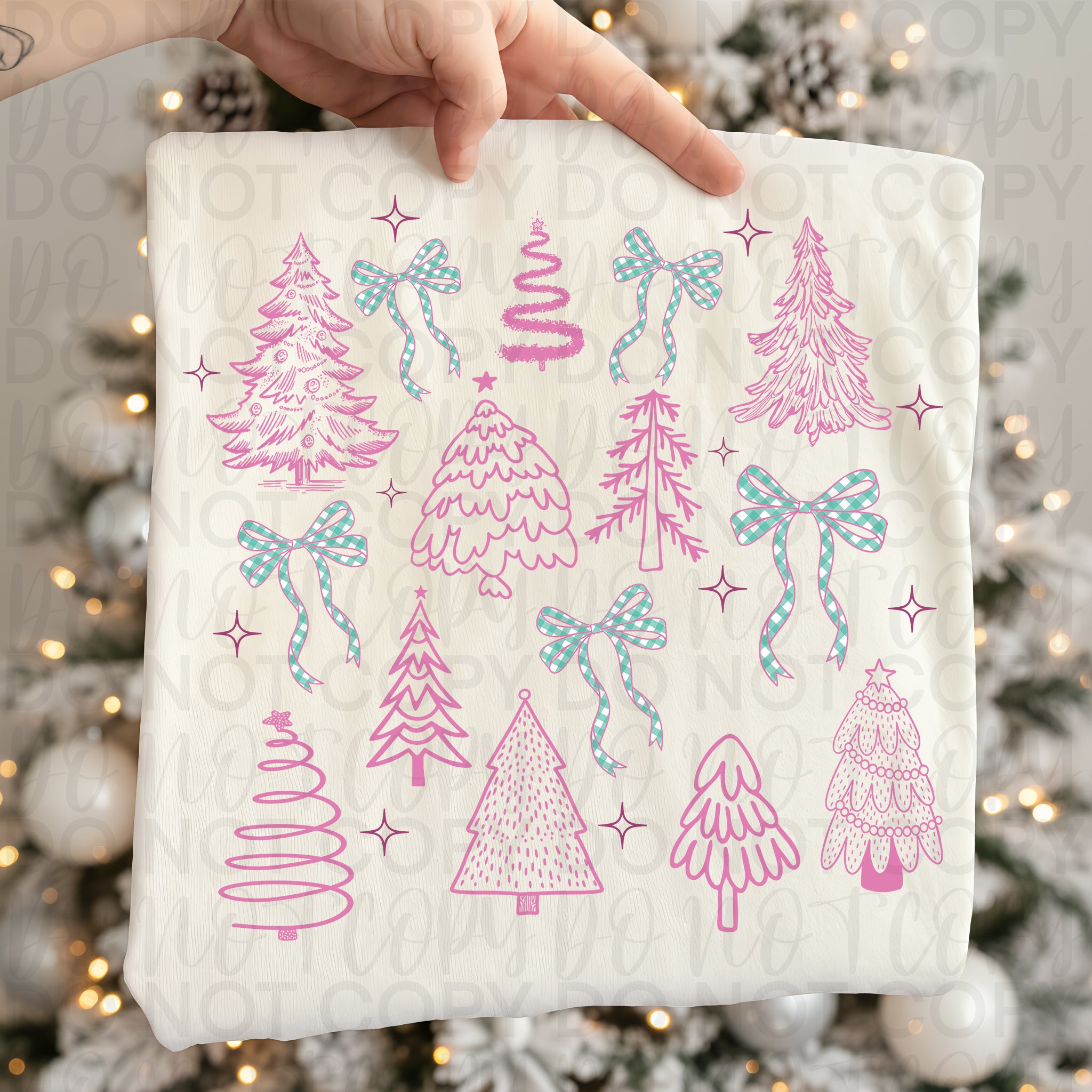 Pink Christmas Tree Doodle Coquette PNG