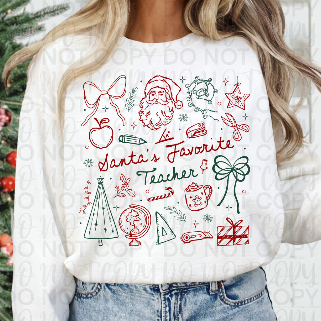 Santas Favorite Teacher Doodle PNG
