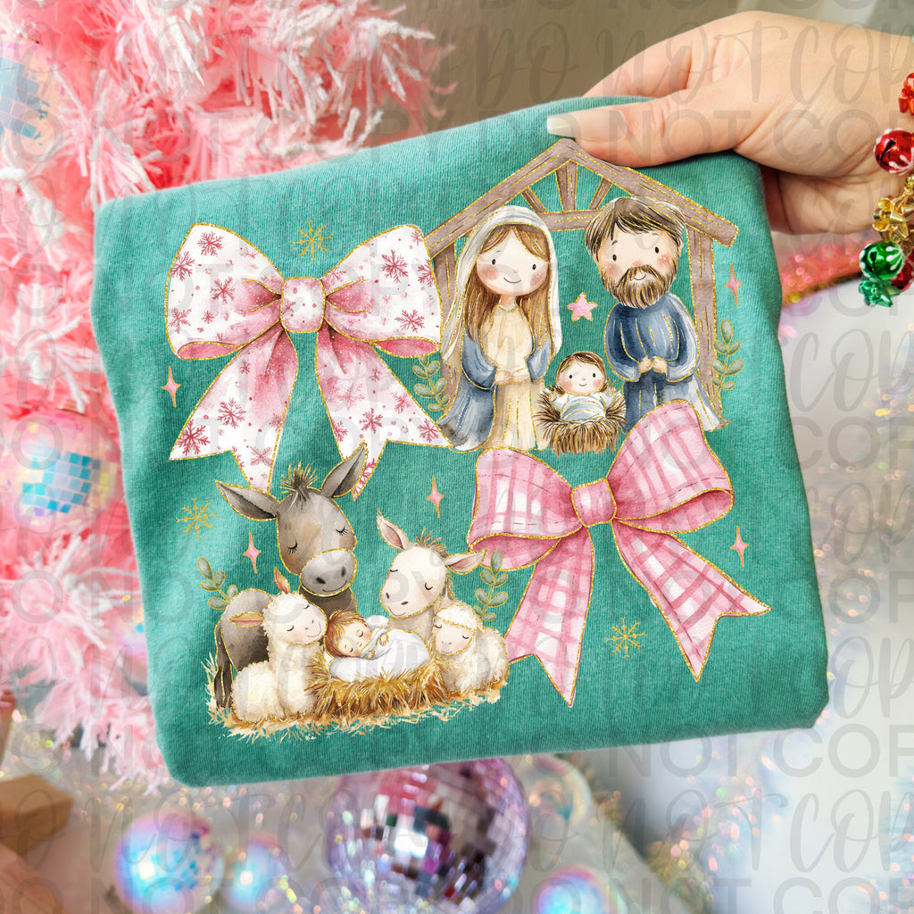 Christian Christmas Coquette Nativity Scene PNG