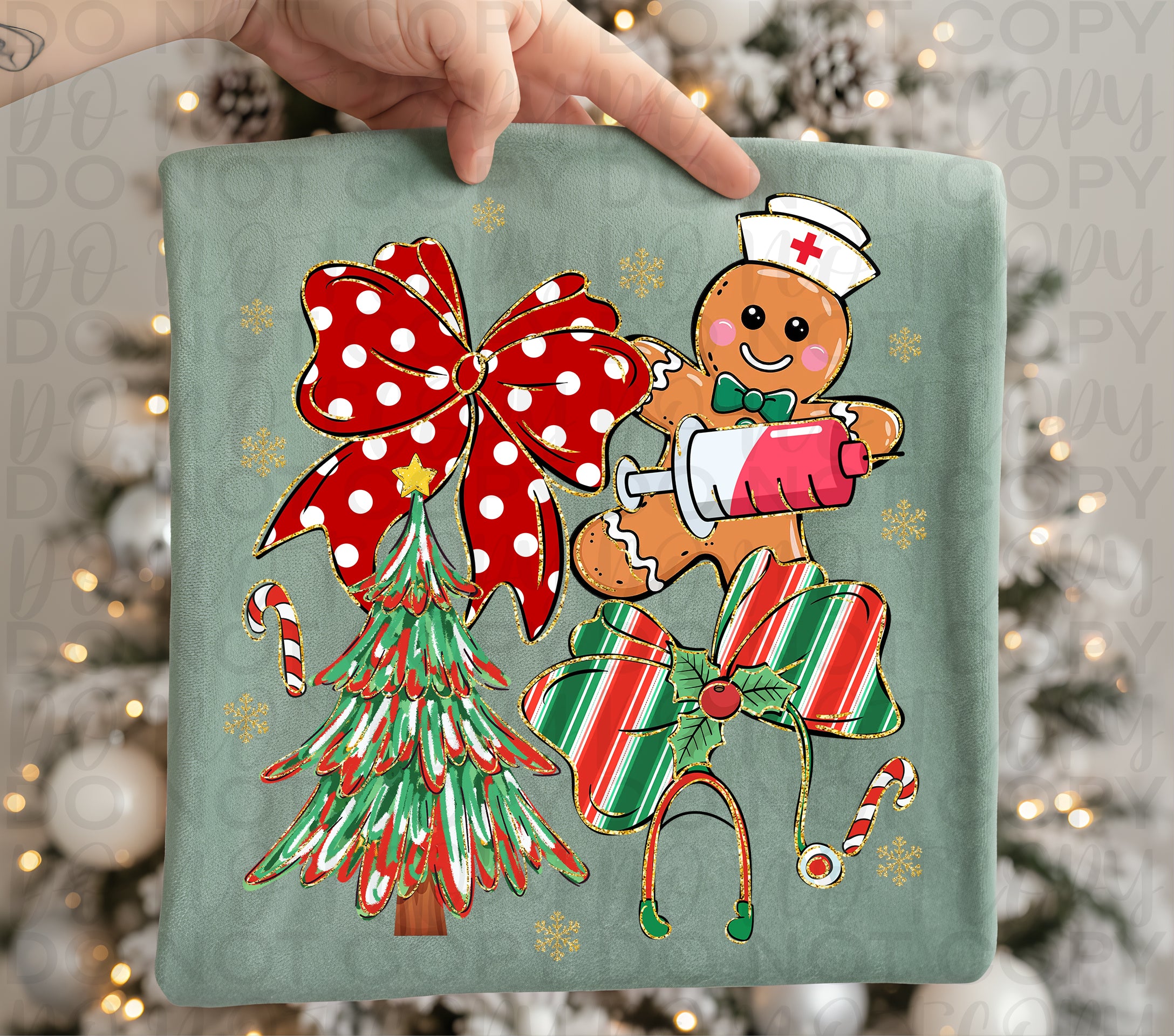 Coquette Nurse Christmas Gingerbread PNG