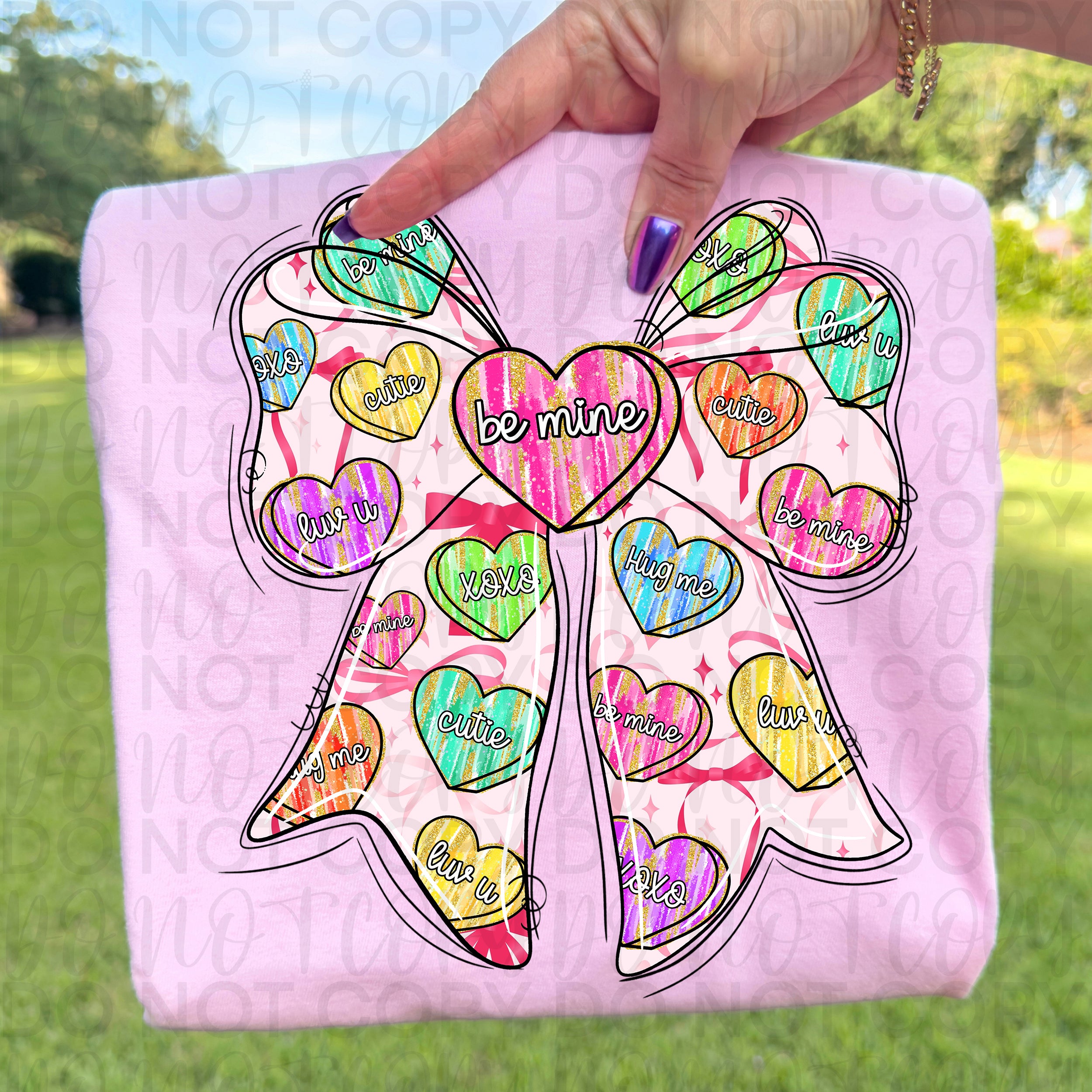 Candy Hearts Valentine Coquette Bow PNG