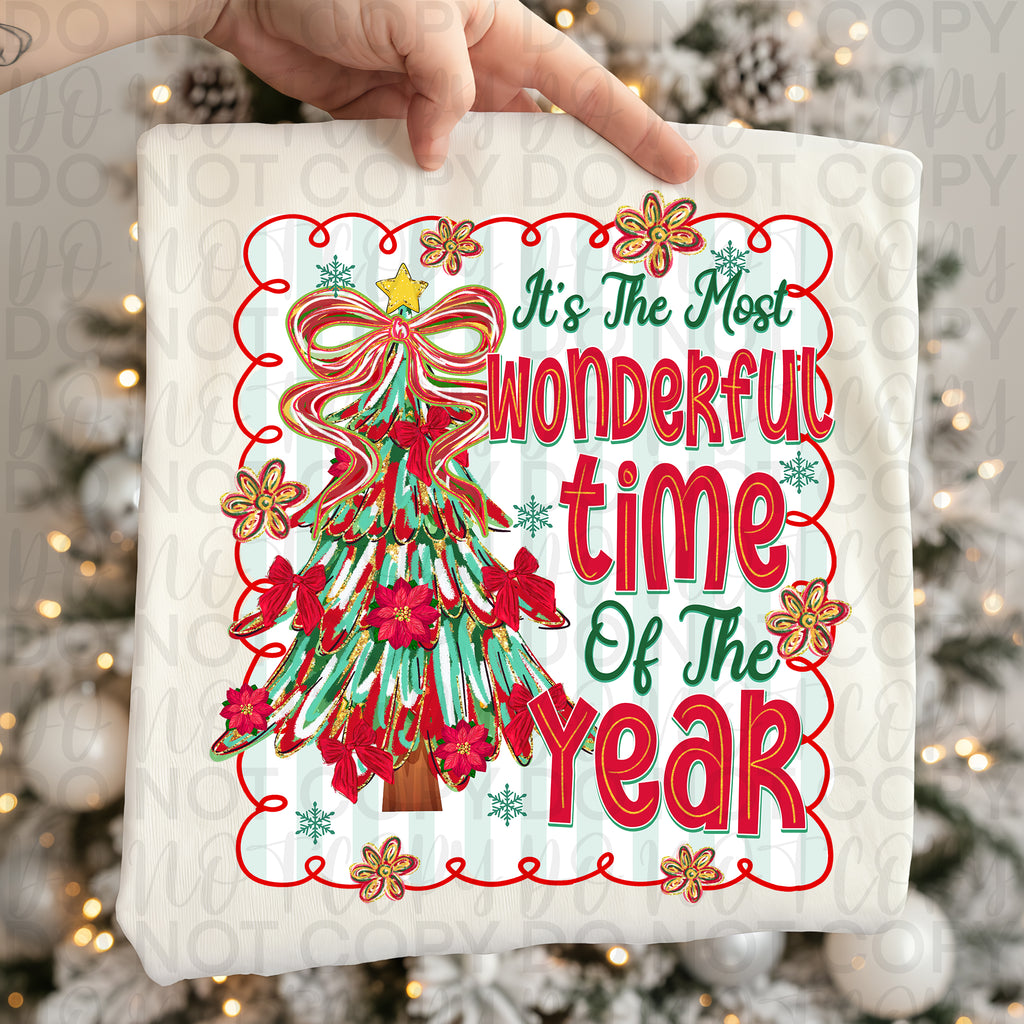 Most Wonderful Time Year Christmas Png, Preppy, Panel, Christmas Tree Bow