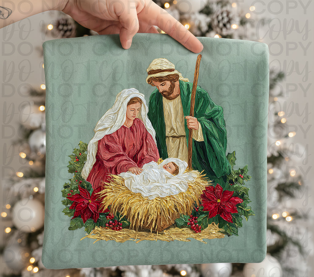 Painted Christian Christmas Nativity Scene PNG