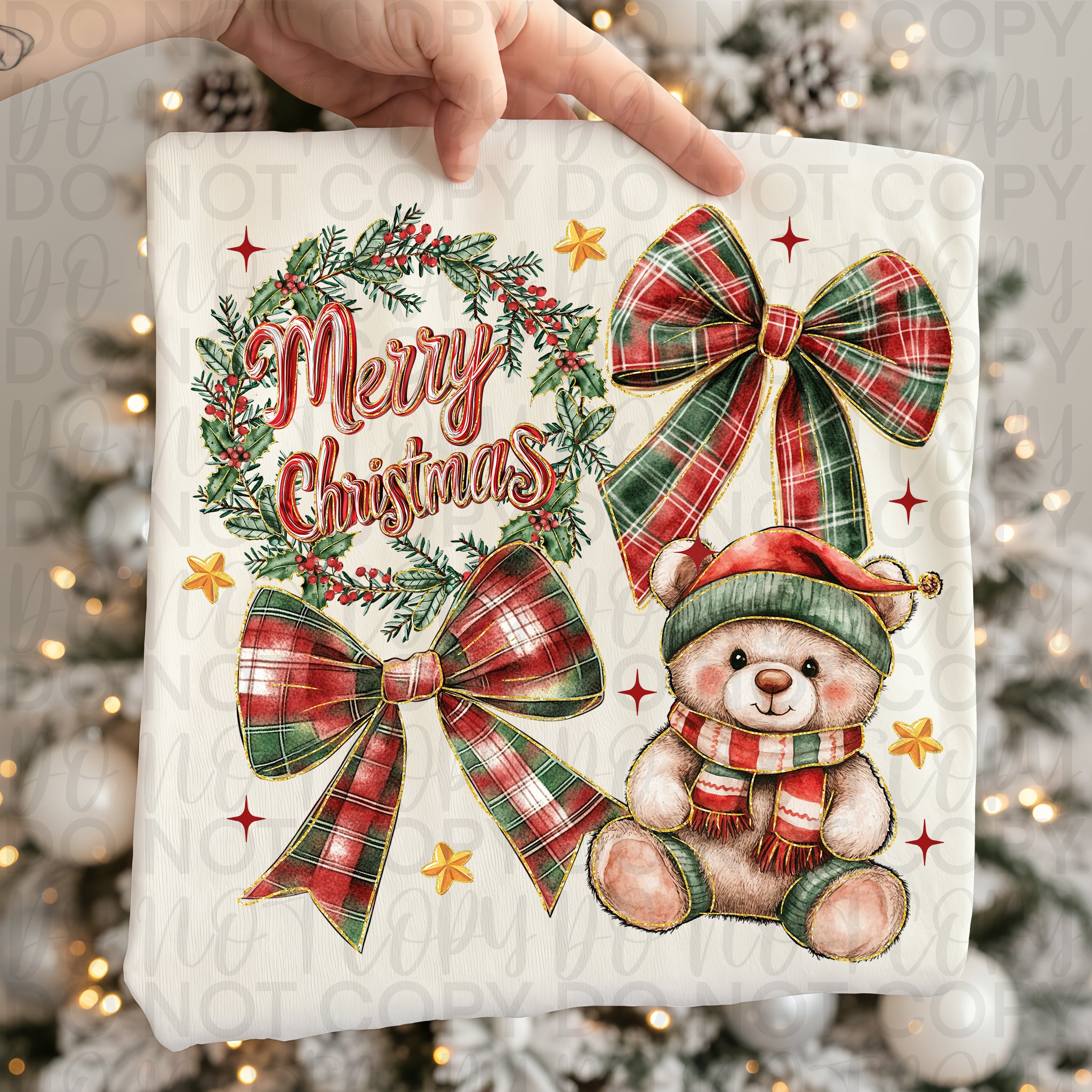 Teddy Bear Christmas Coquette PNG