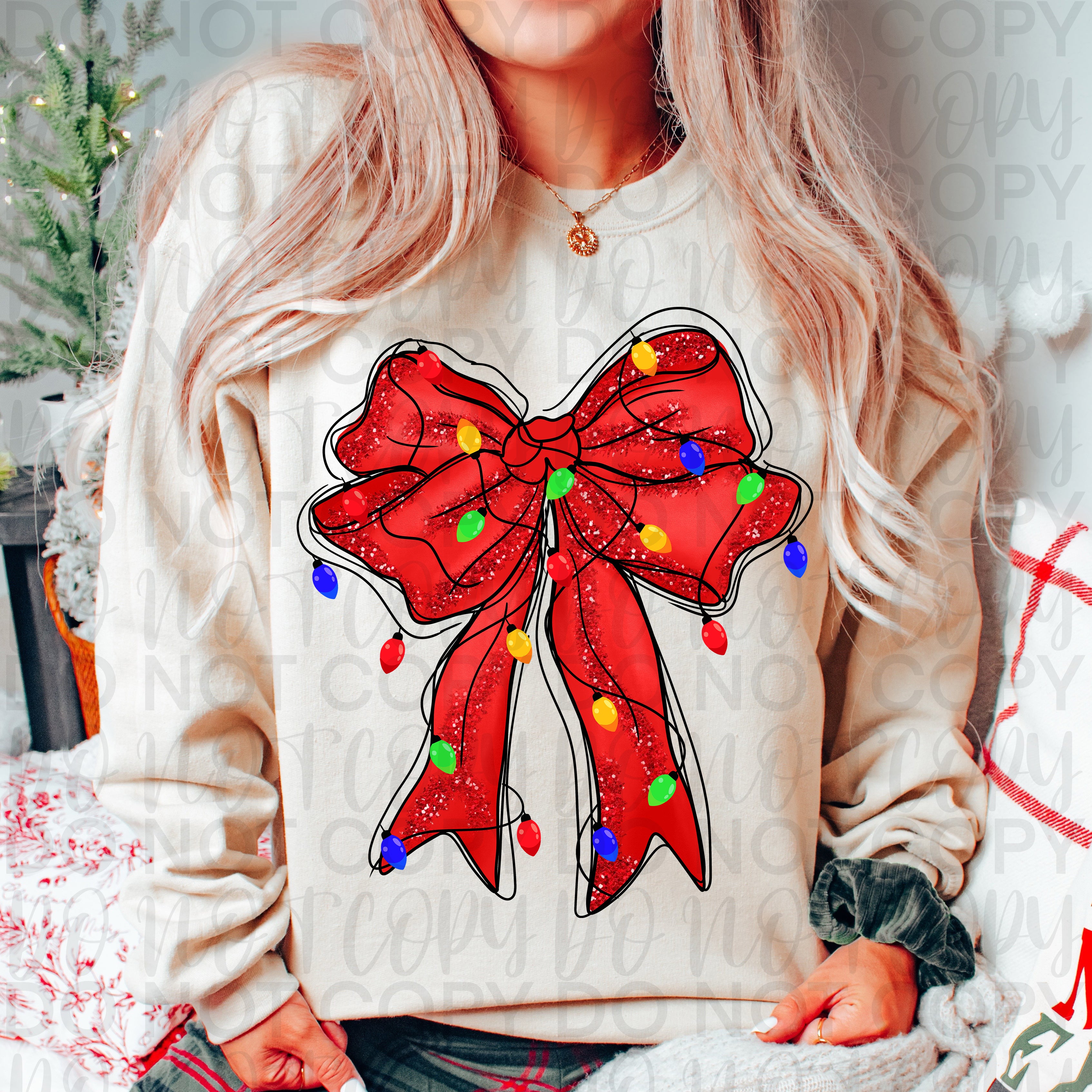 Christmas Lights Coquette Bow PNG