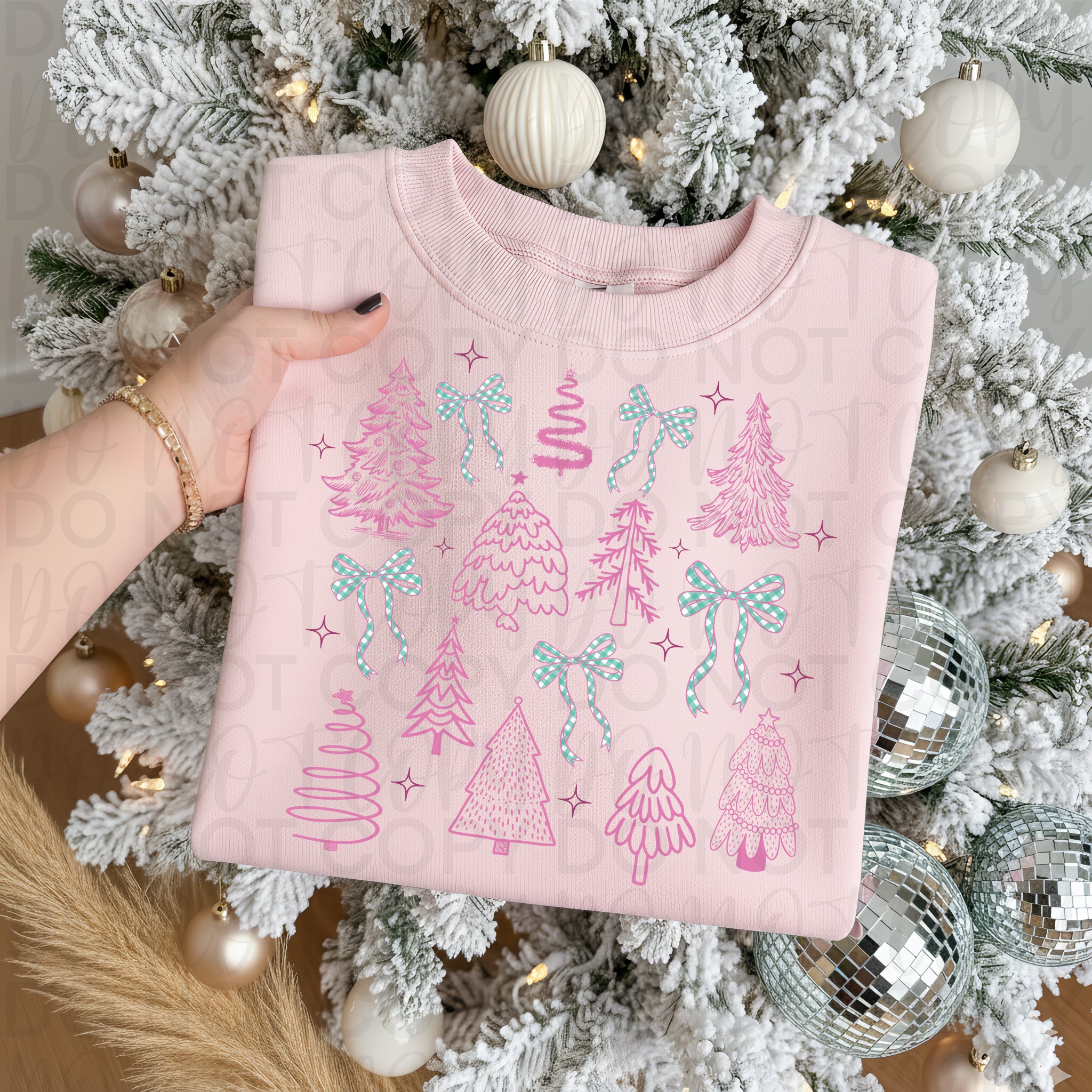Pink Christmas Tree Doodle Coquette PNG