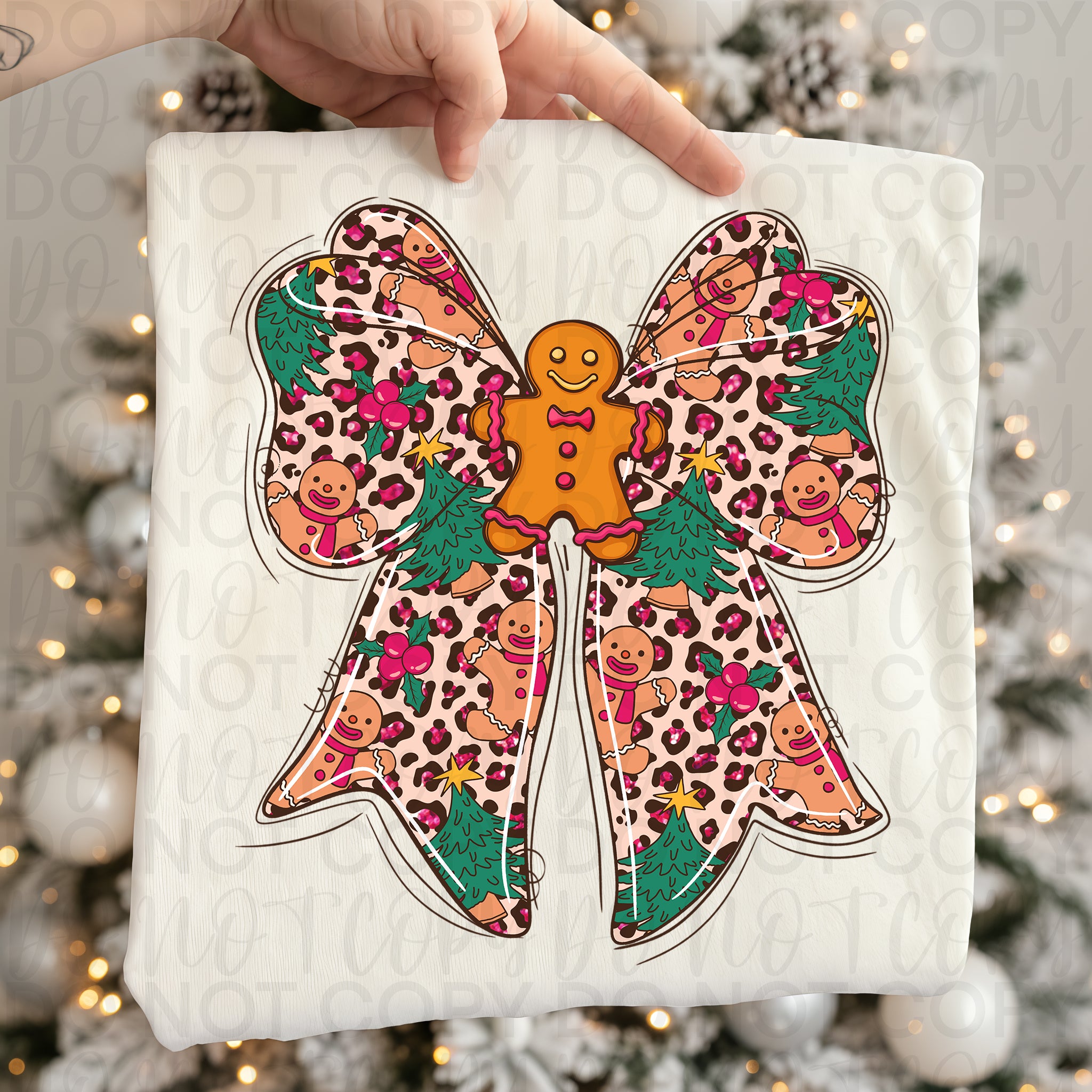 Leopard Christmas Gingerbread Bow PNG