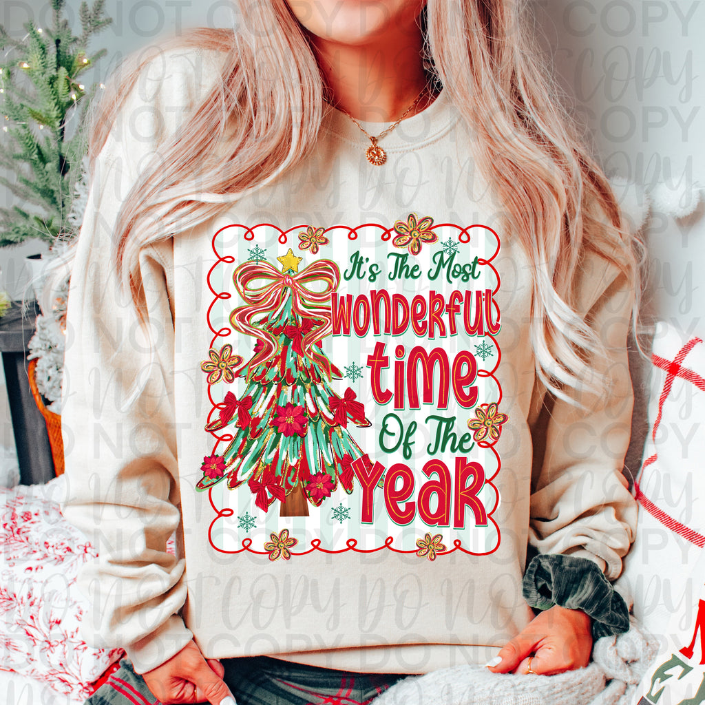 Most Wonderful Time Year Christmas Png, Preppy, Panel, Christmas Tree Bow