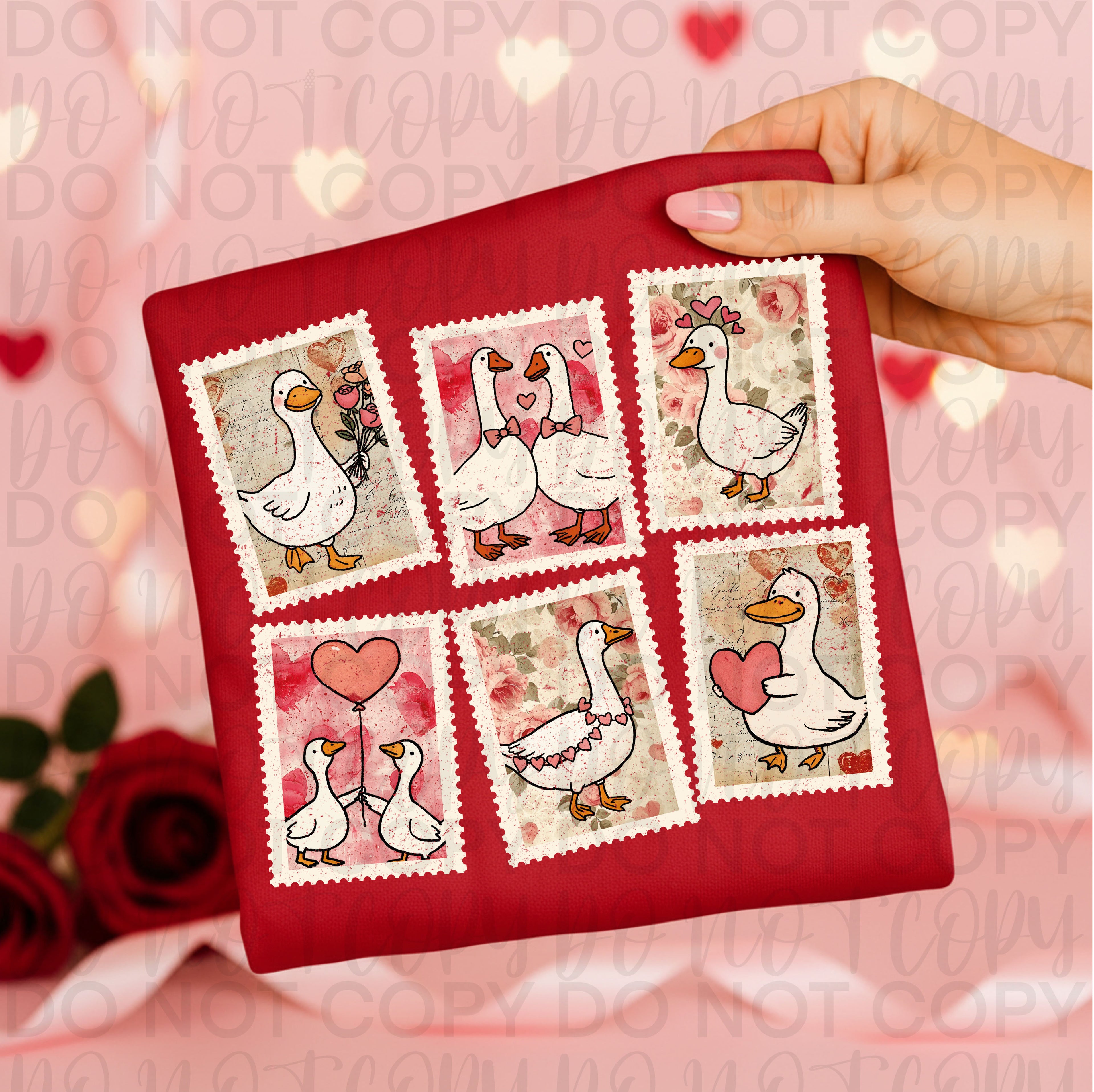 Vintage Valentine Goose Stamps PNG