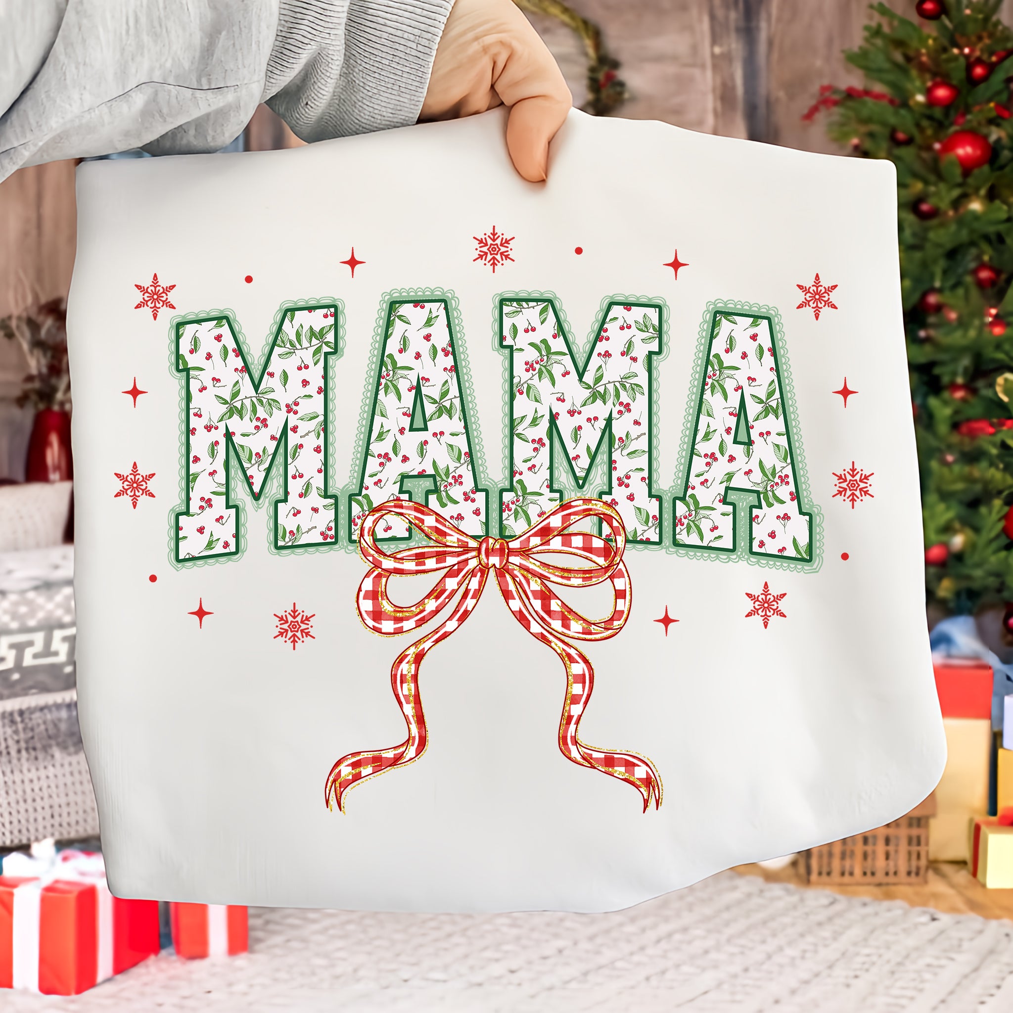 Red Plaid Christmas Mama Lace PNG