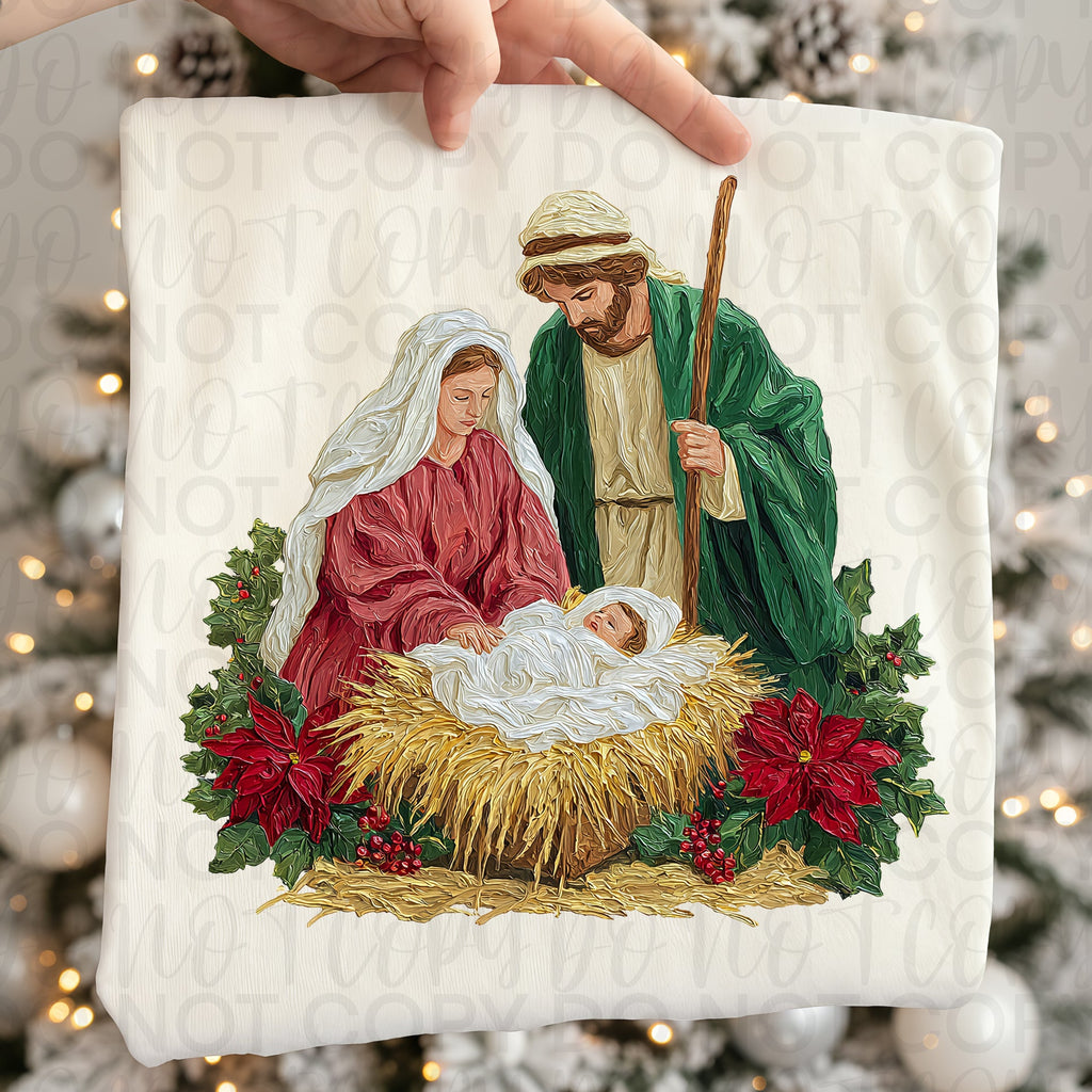 Painted Christian Christmas Nativity Scene PNG