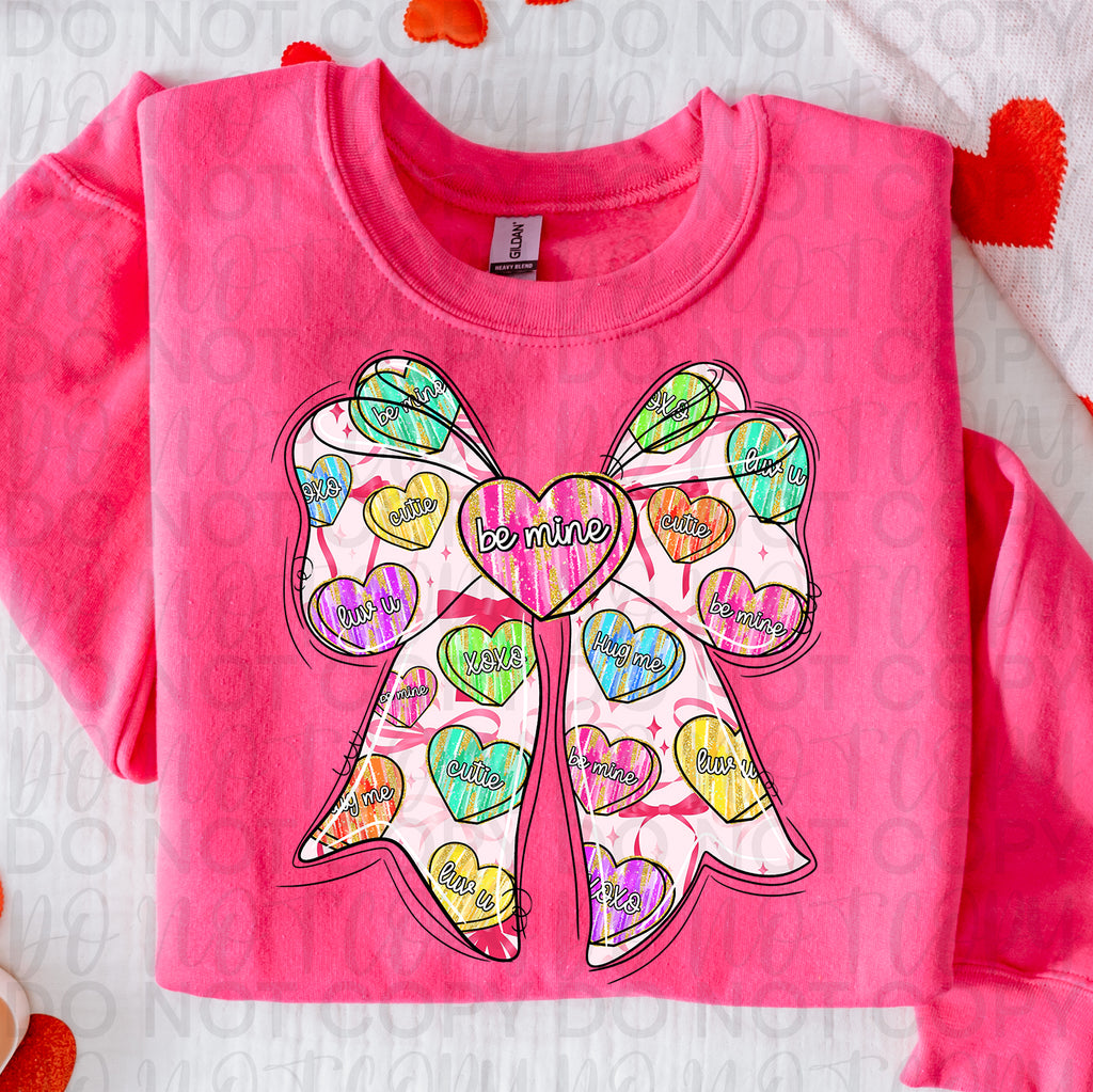 Candy Hearts Valentine Coquette Bow PNG