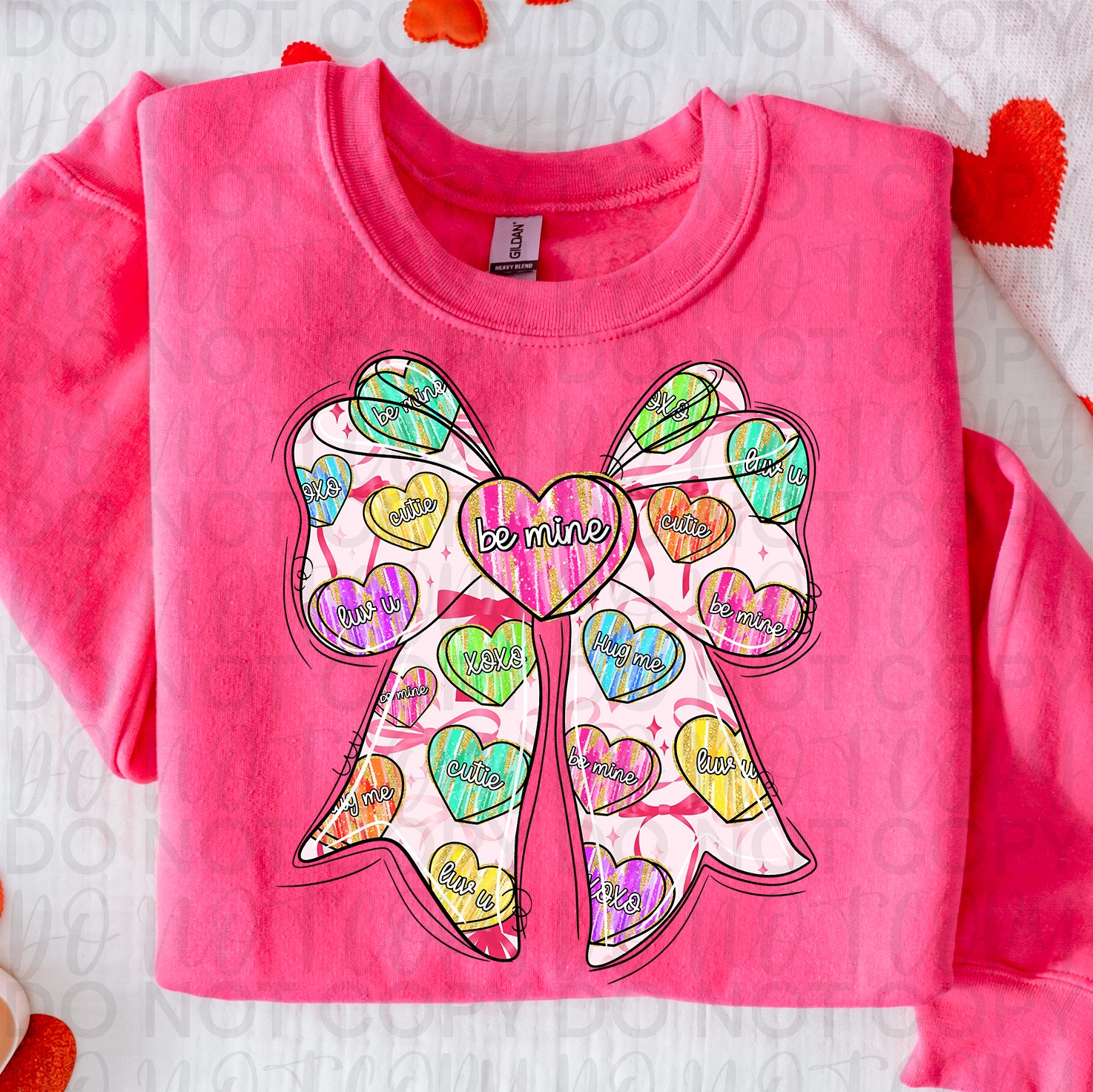 Candy Hearts Valentine Coquette Bow PNG