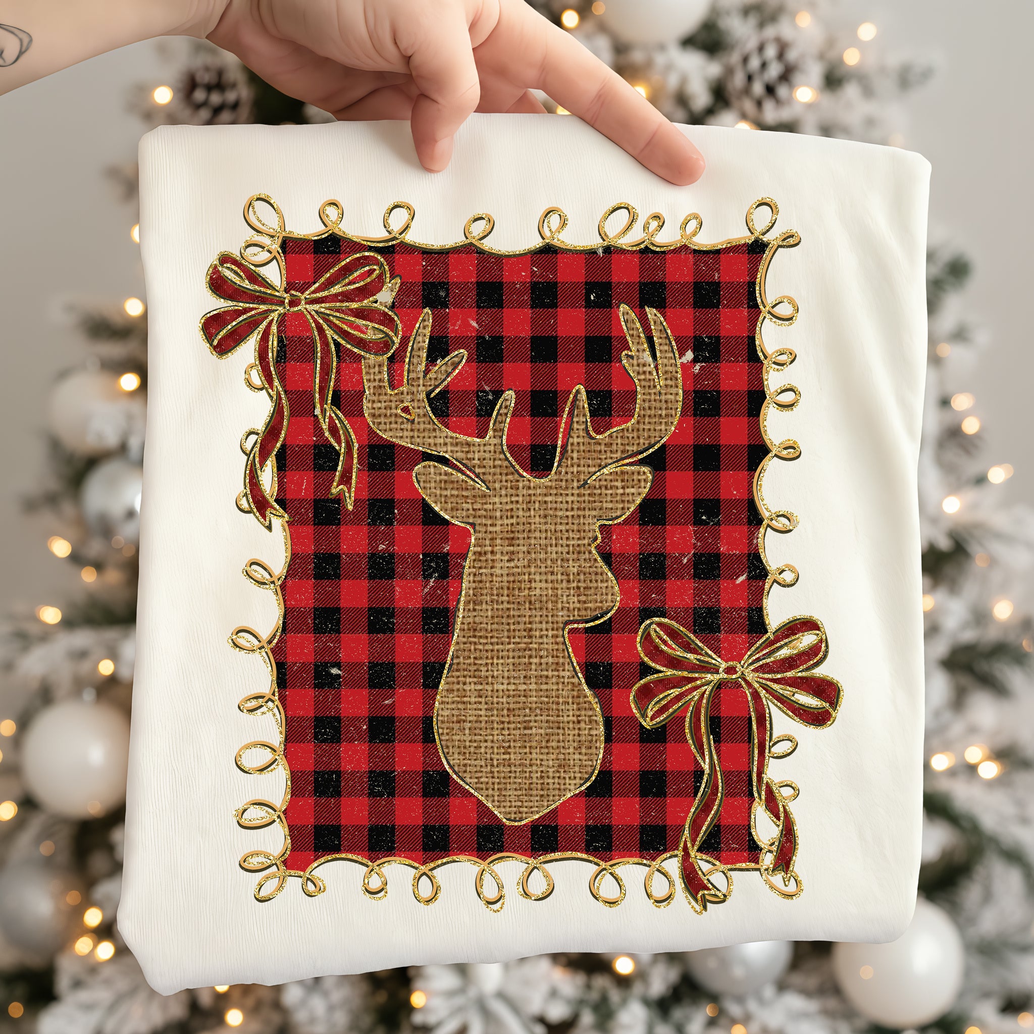 Plaid Christmas Reindeer Coquette PNG