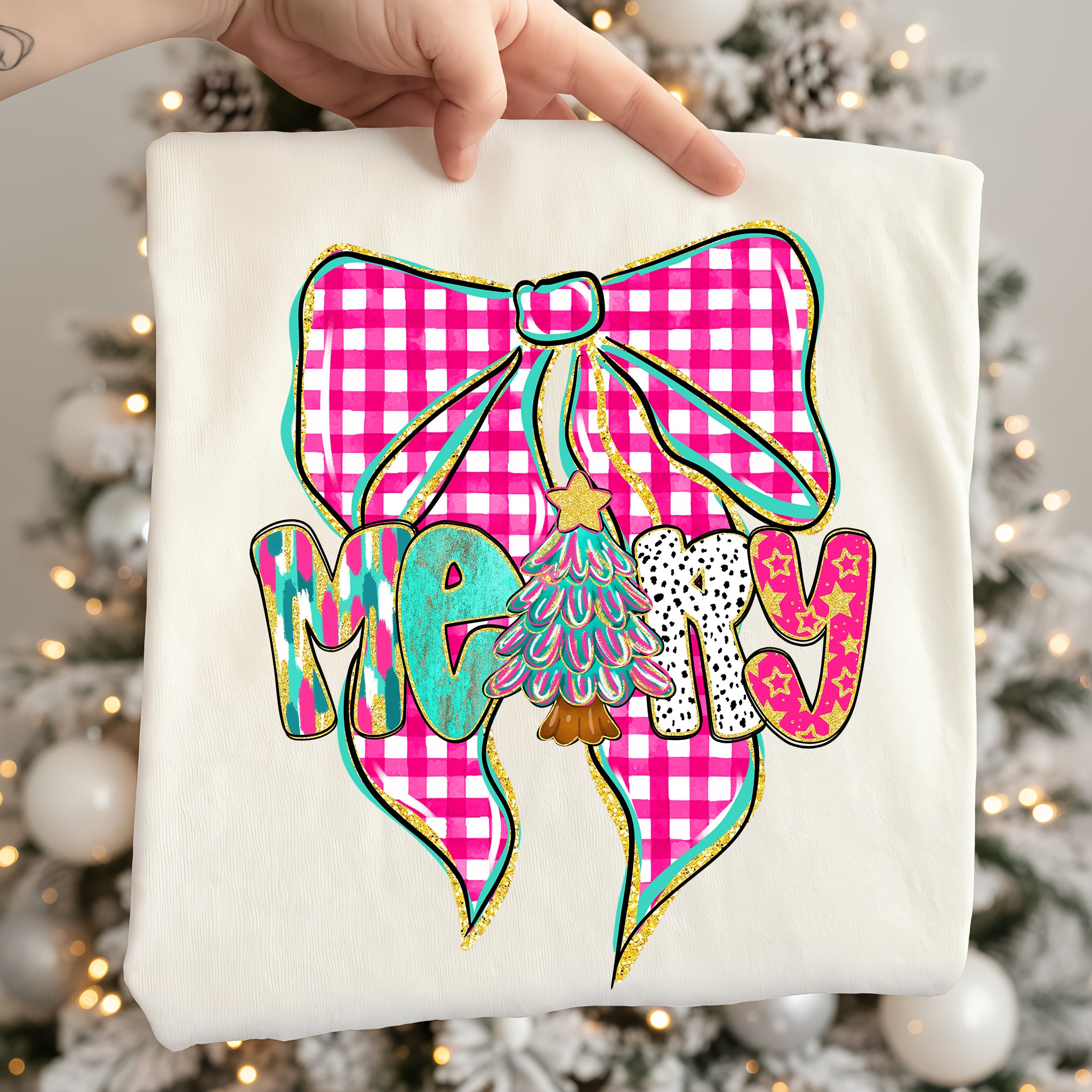 Pink Checkered Merry Bow PNG