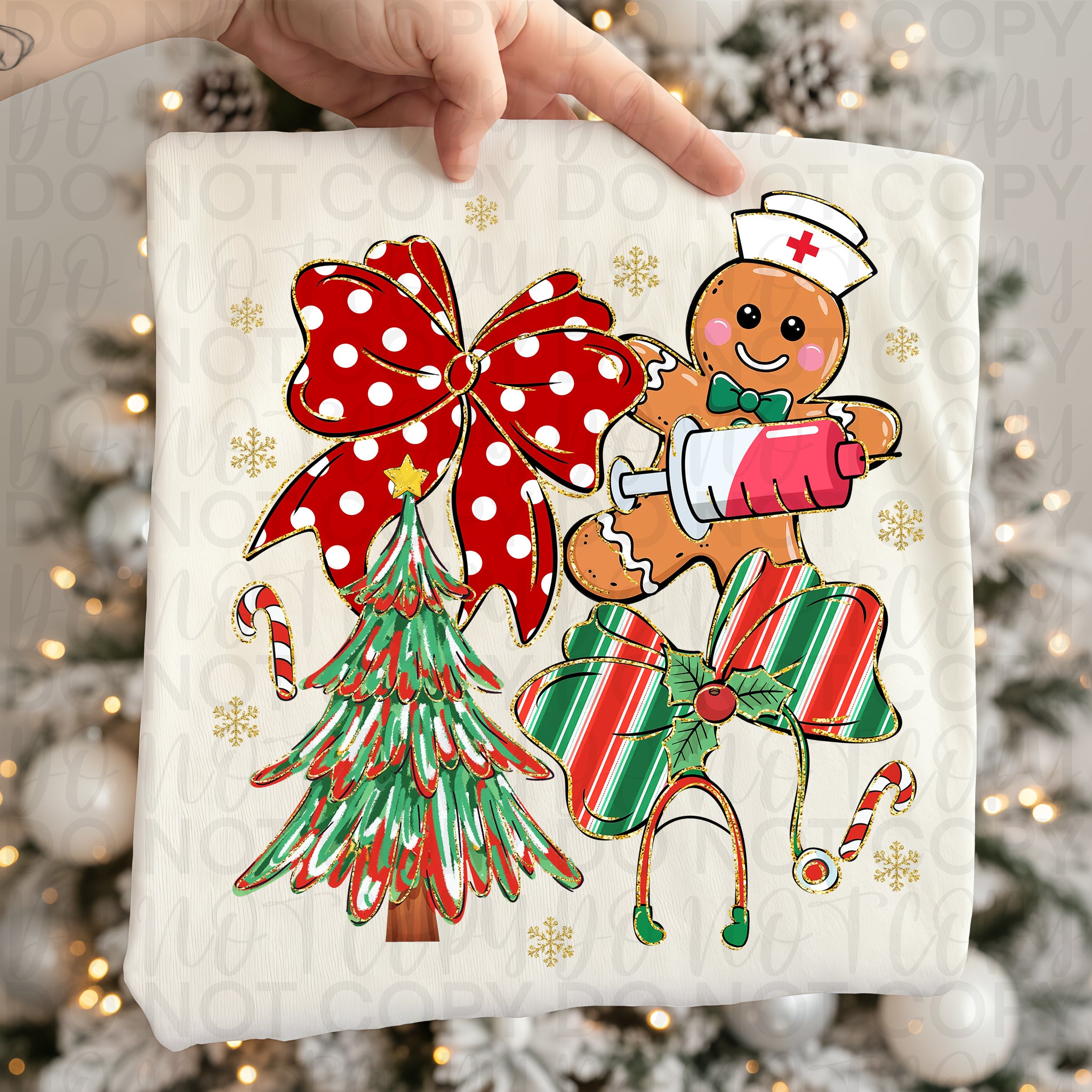 Coquette Nurse Christmas Gingerbread PNG